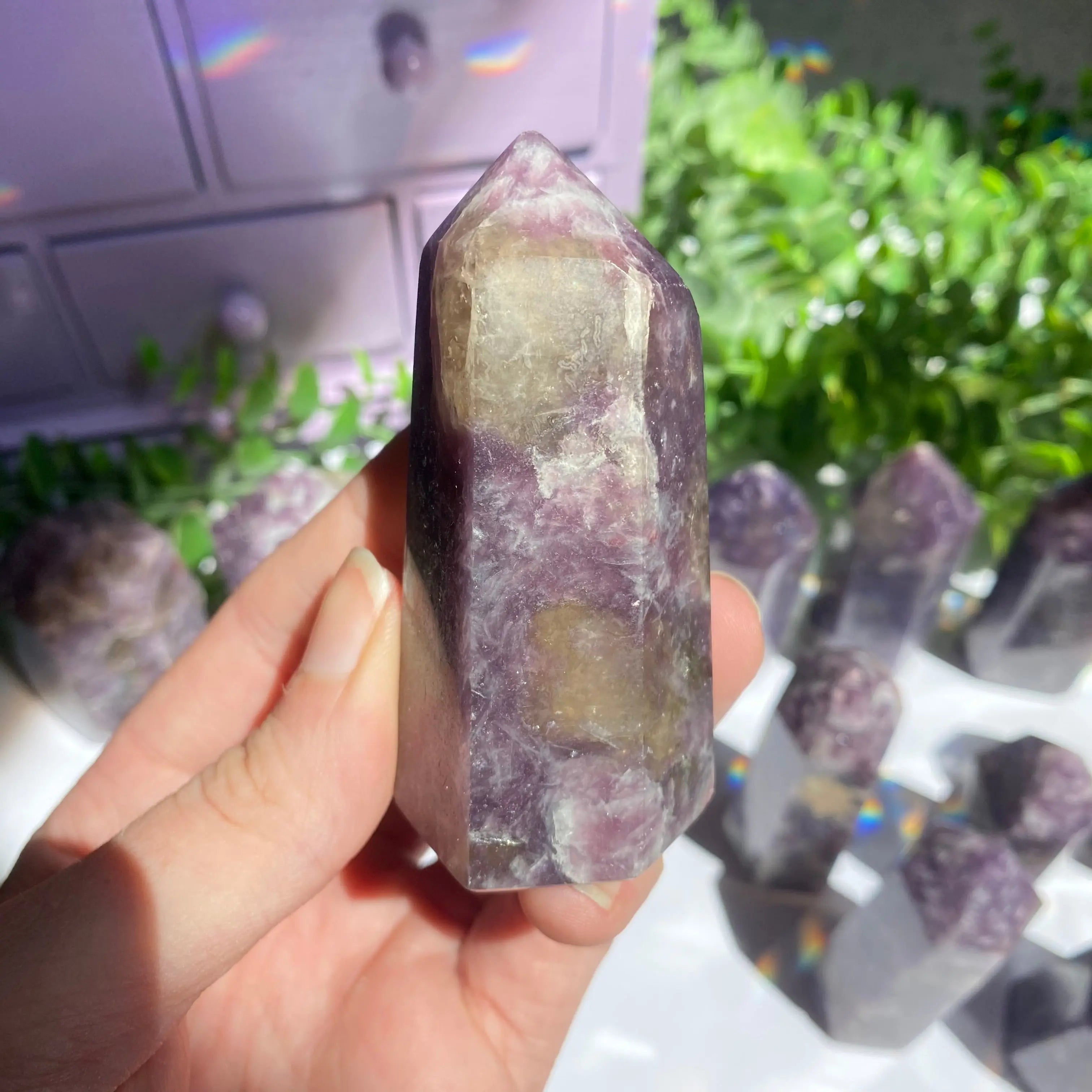 Lepidolite x Smoky Quartz (Unicorn Stone) Point Arabella Crystals