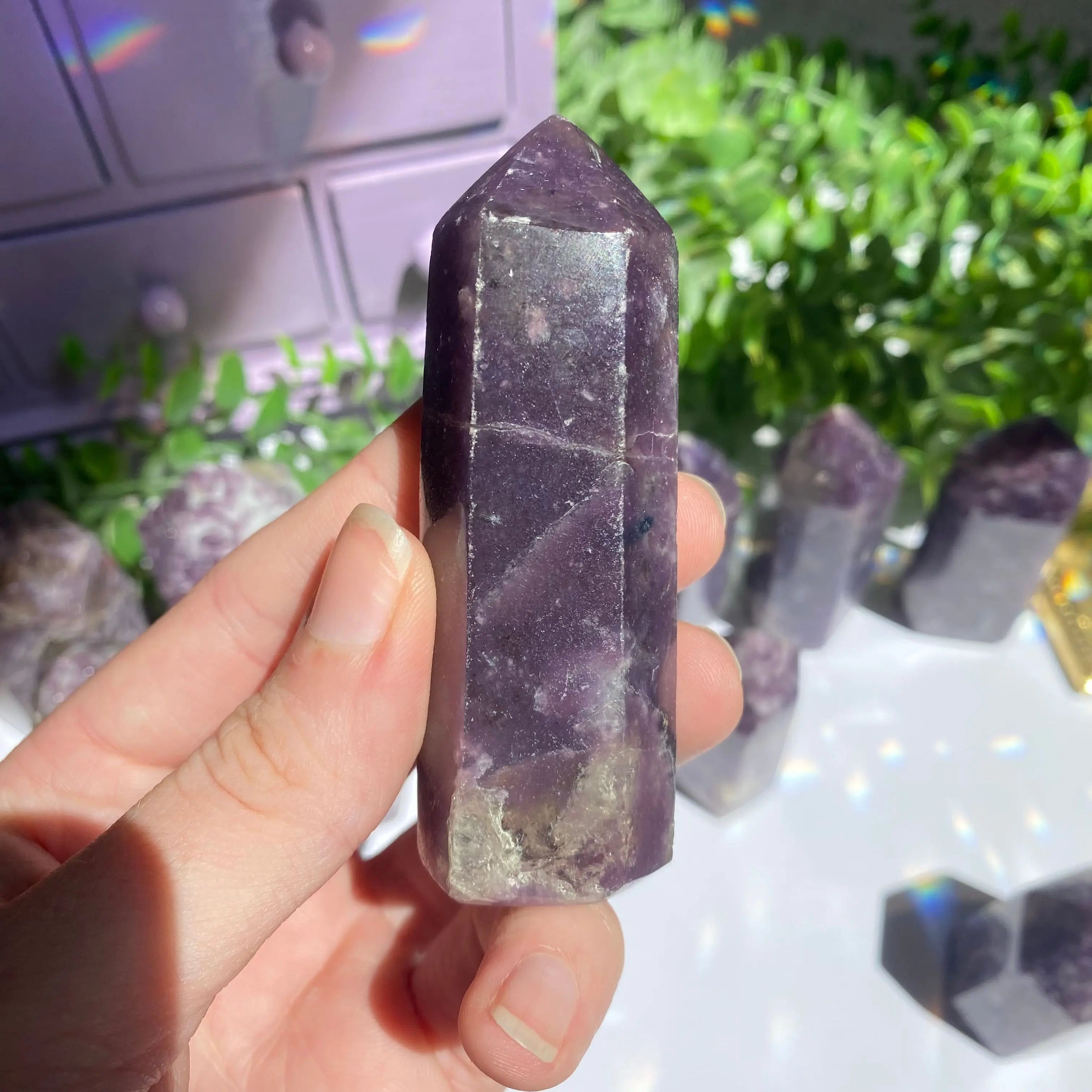 Lepidolite x Smoky Quartz (Unicorn Stone) Point Arabella Crystals
