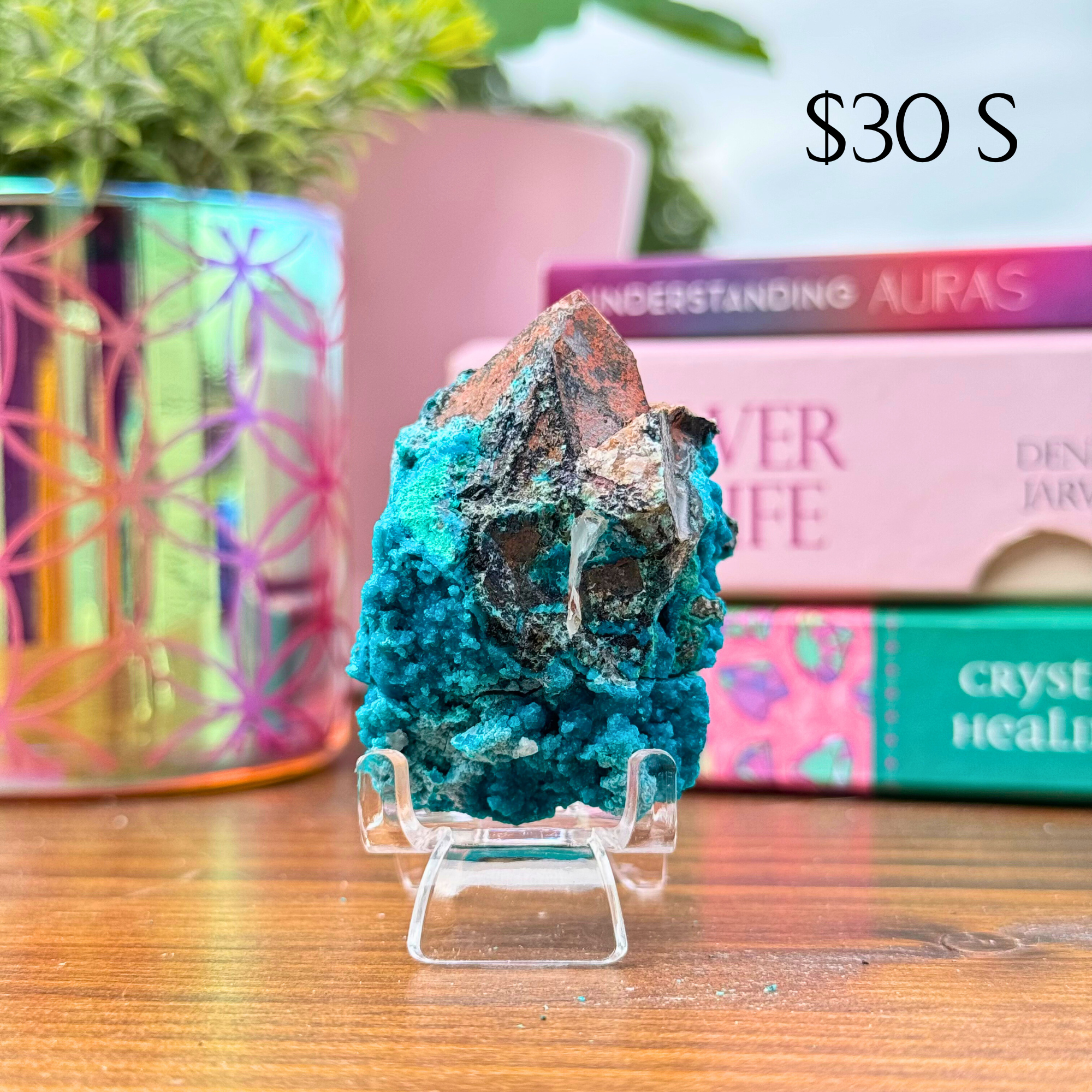 Chrysocolla on Quartz Clusters