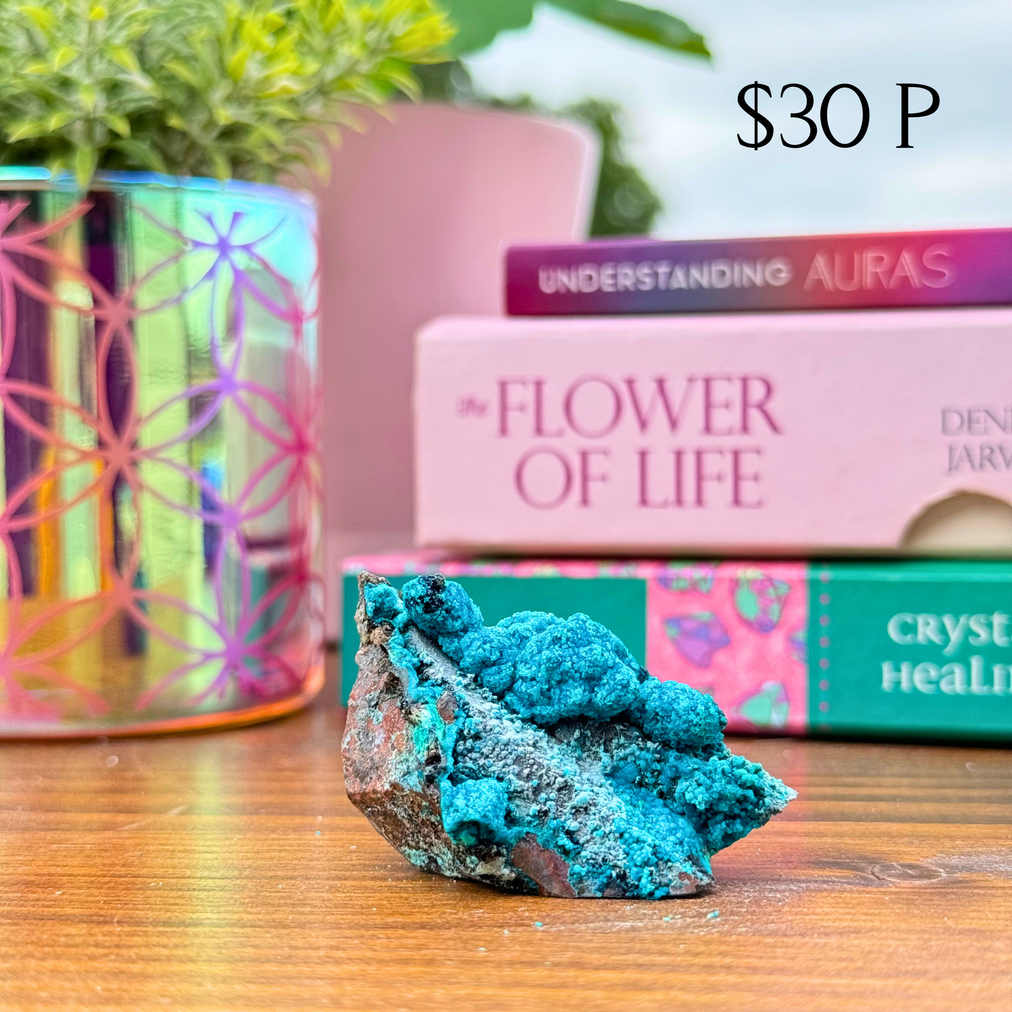 Chrysocolla on Quartz Clusters