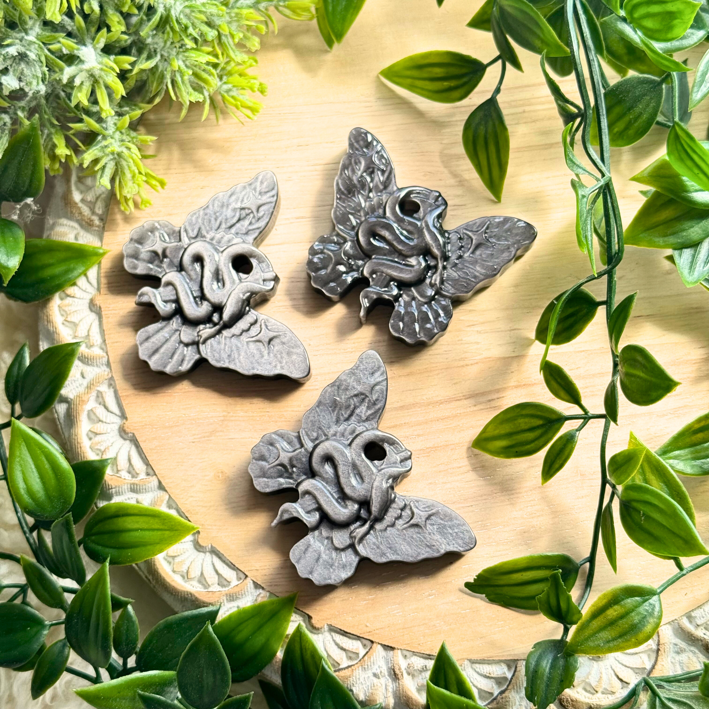 Silver Sheen Obsidian Butterfly Serpent Carving