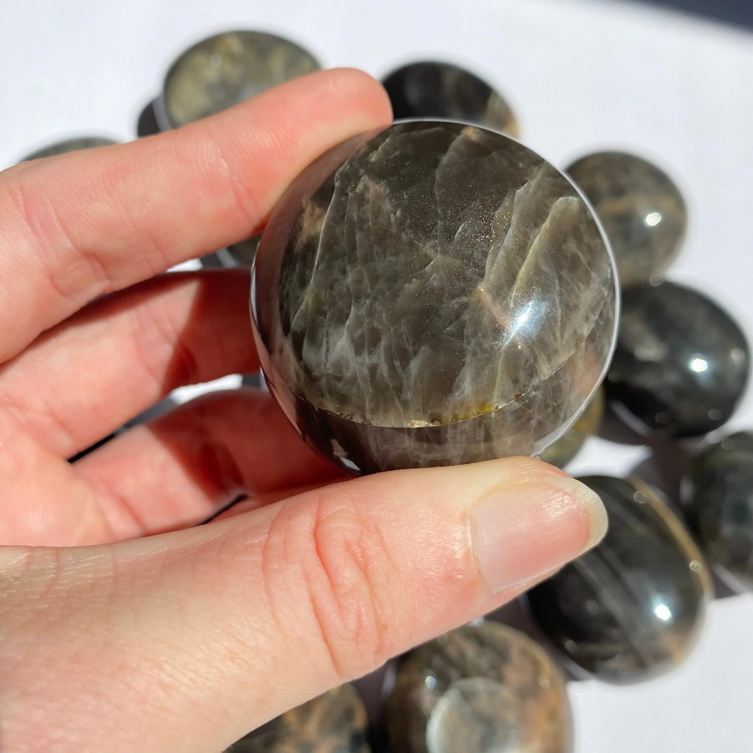 Black Moonstone Palm Stone Arabella Crystals