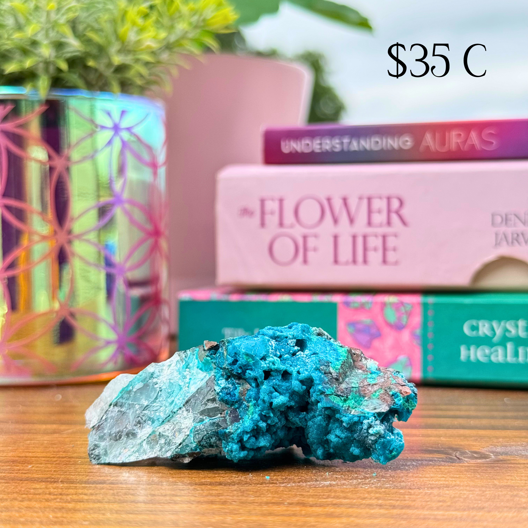 Chrysocolla on Quartz Clusters