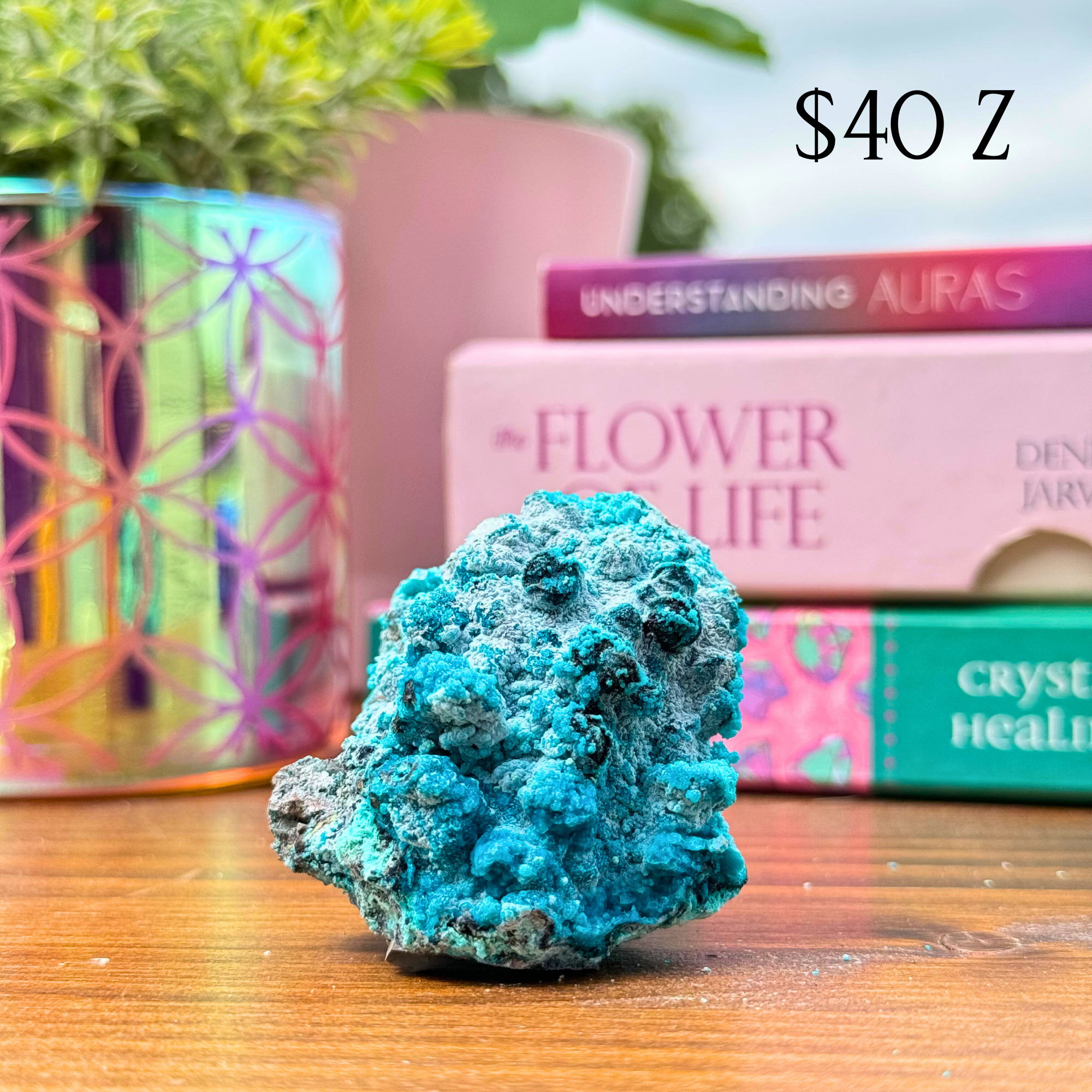 Chrysocolla on Quartz Clusters