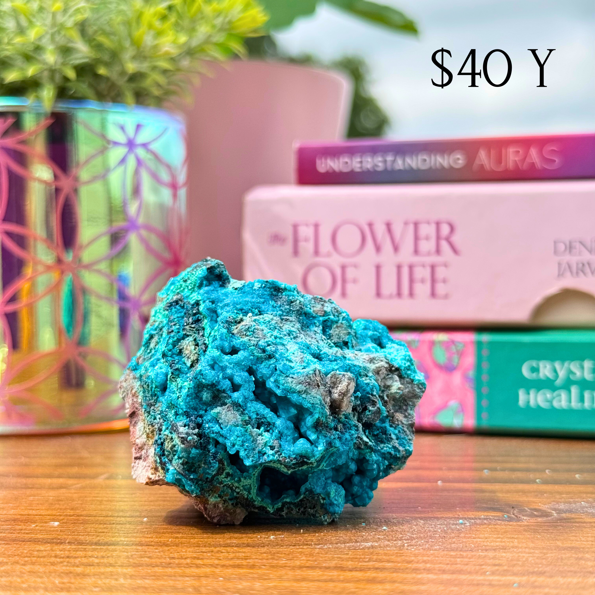 Chrysocolla on Quartz Clusters