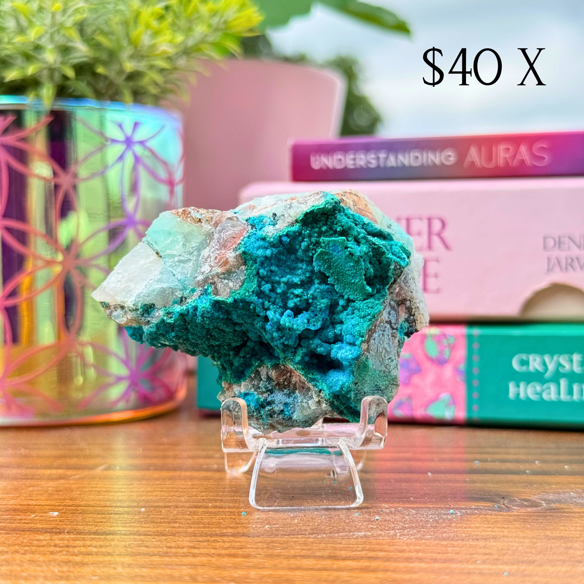 Chrysocolla on Quartz Clusters