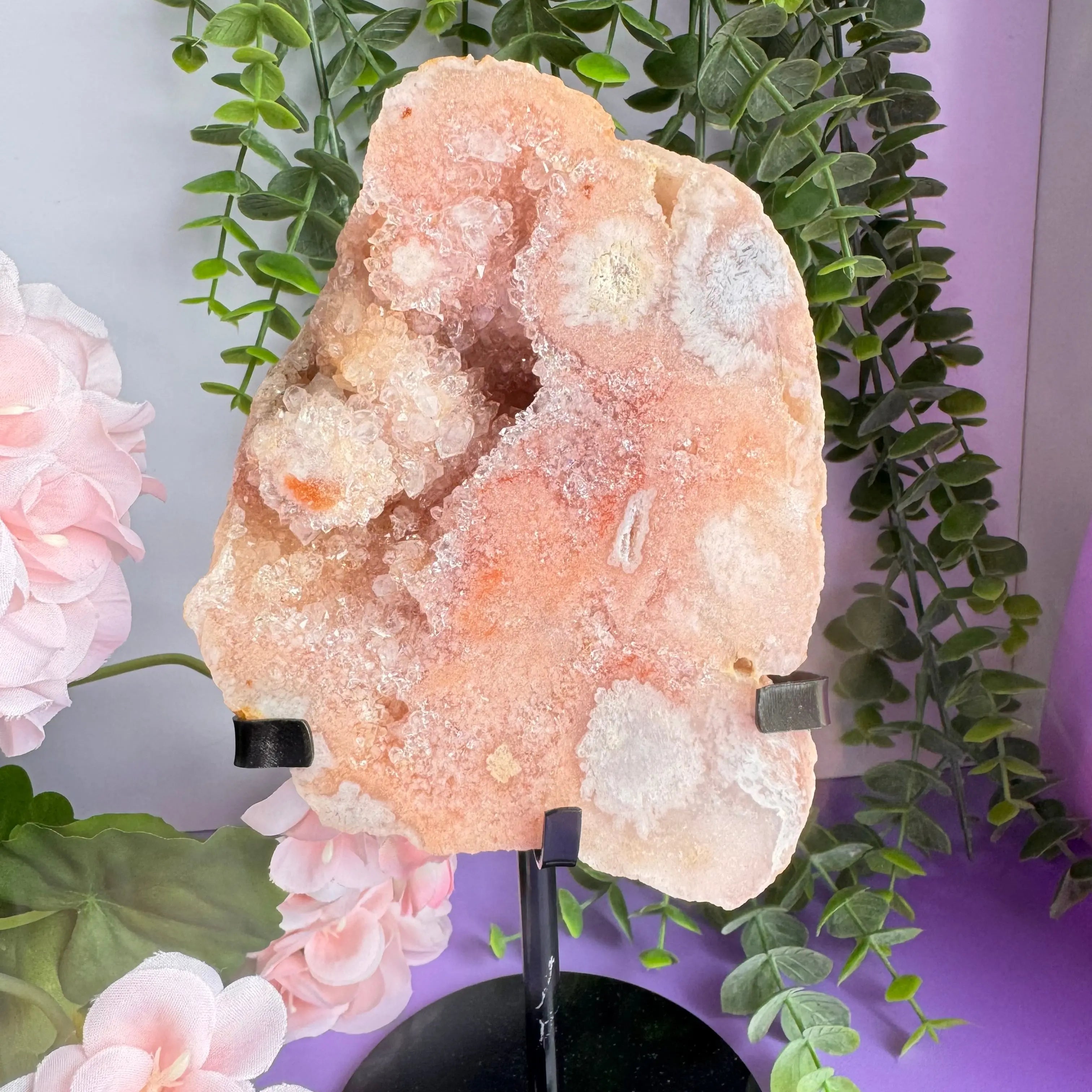 Flower Agate x Amethyst Stand Arabella Crystals