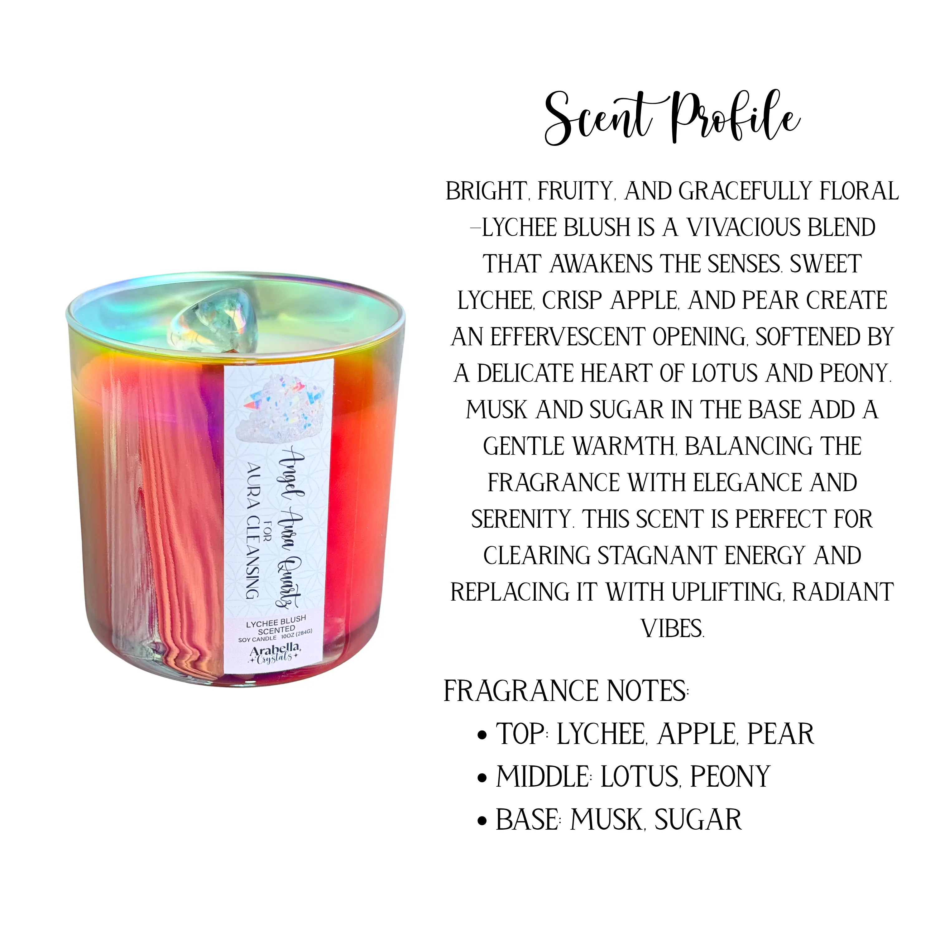 Angel Aura Crystal Candle Notes of: Lychee, Lotus & Sugar