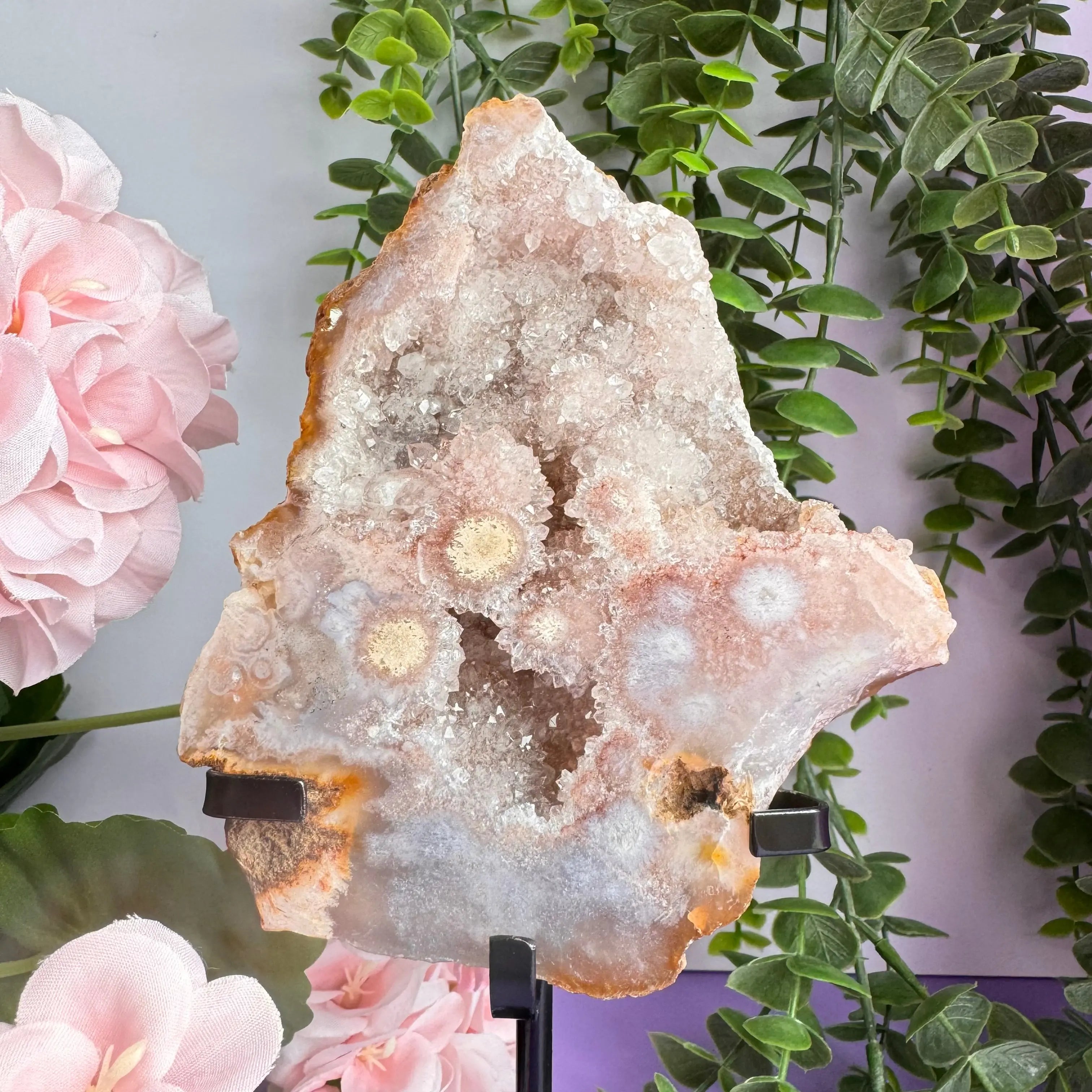 Flower Agate x Amethyst Stand Arabella Crystals