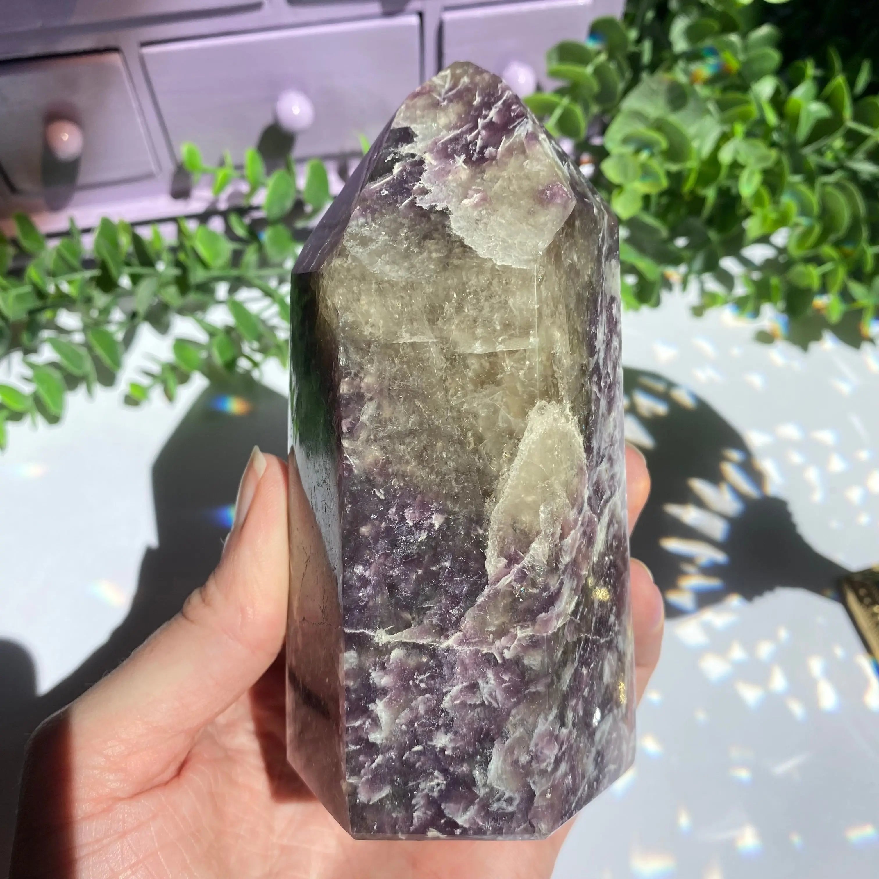 Lepidolite x Smoky Quartz (Unicorn Stone) Point Arabella Crystals