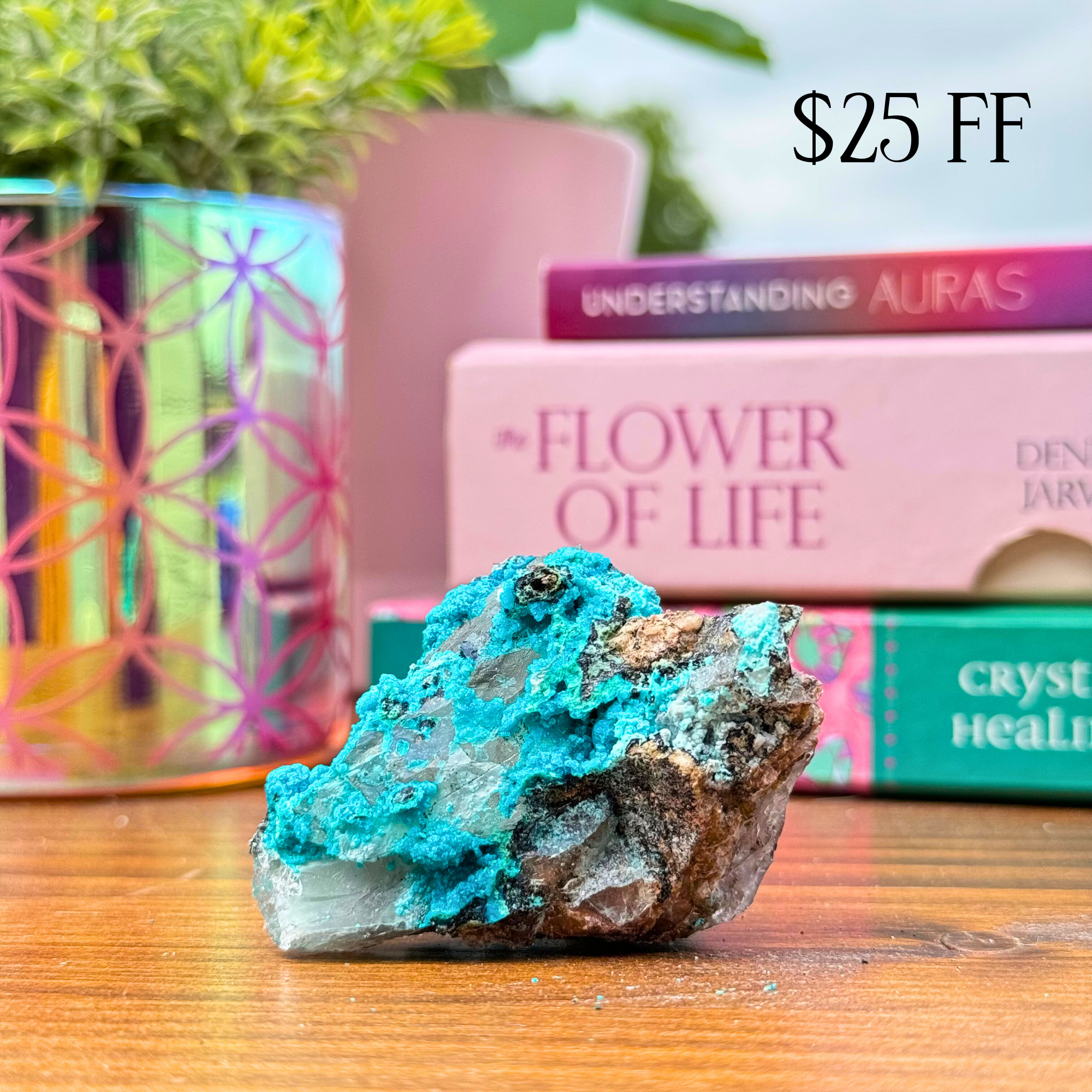 Chrysocolla on Quartz Clusters