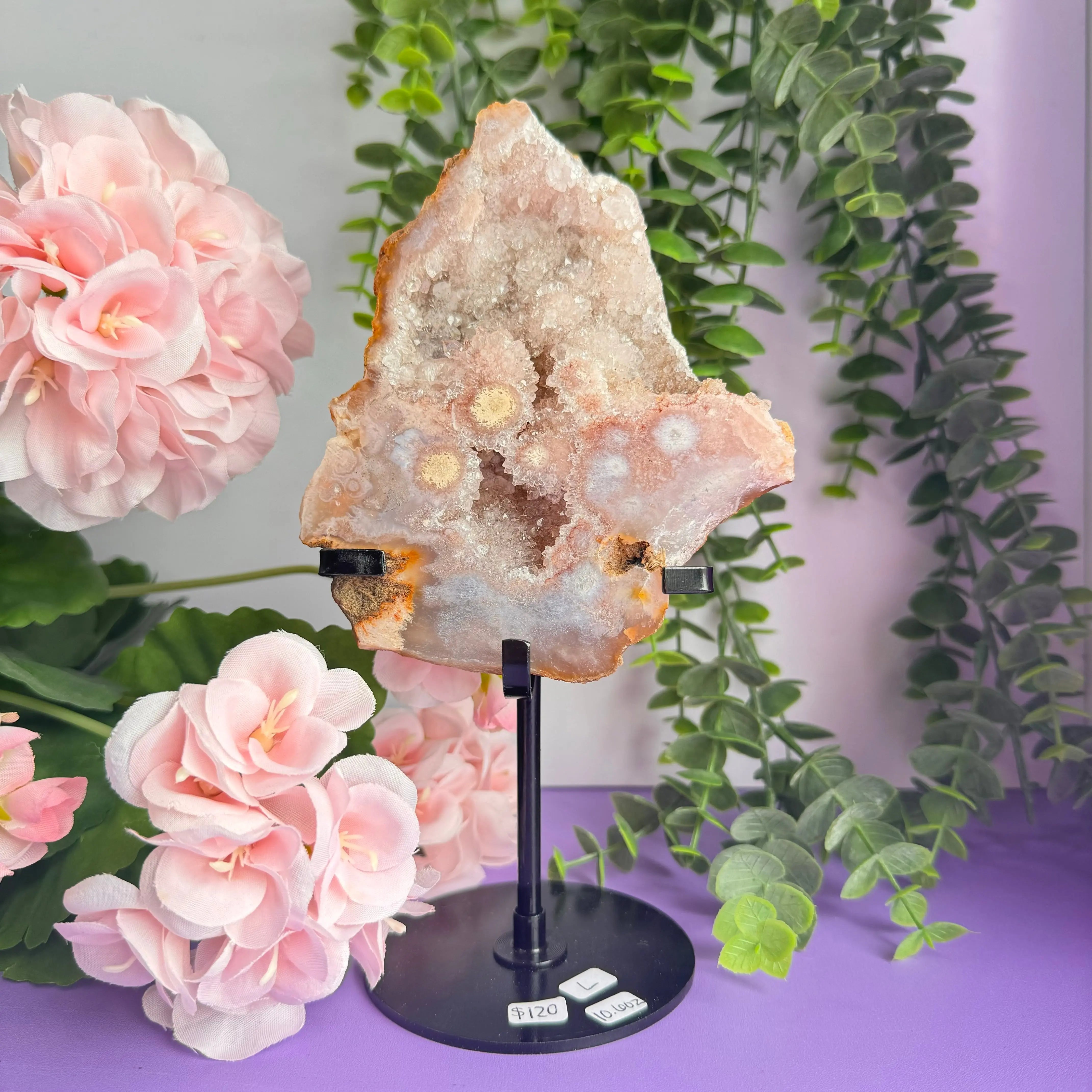 Flower Agate x Amethyst Stand Arabella Crystals