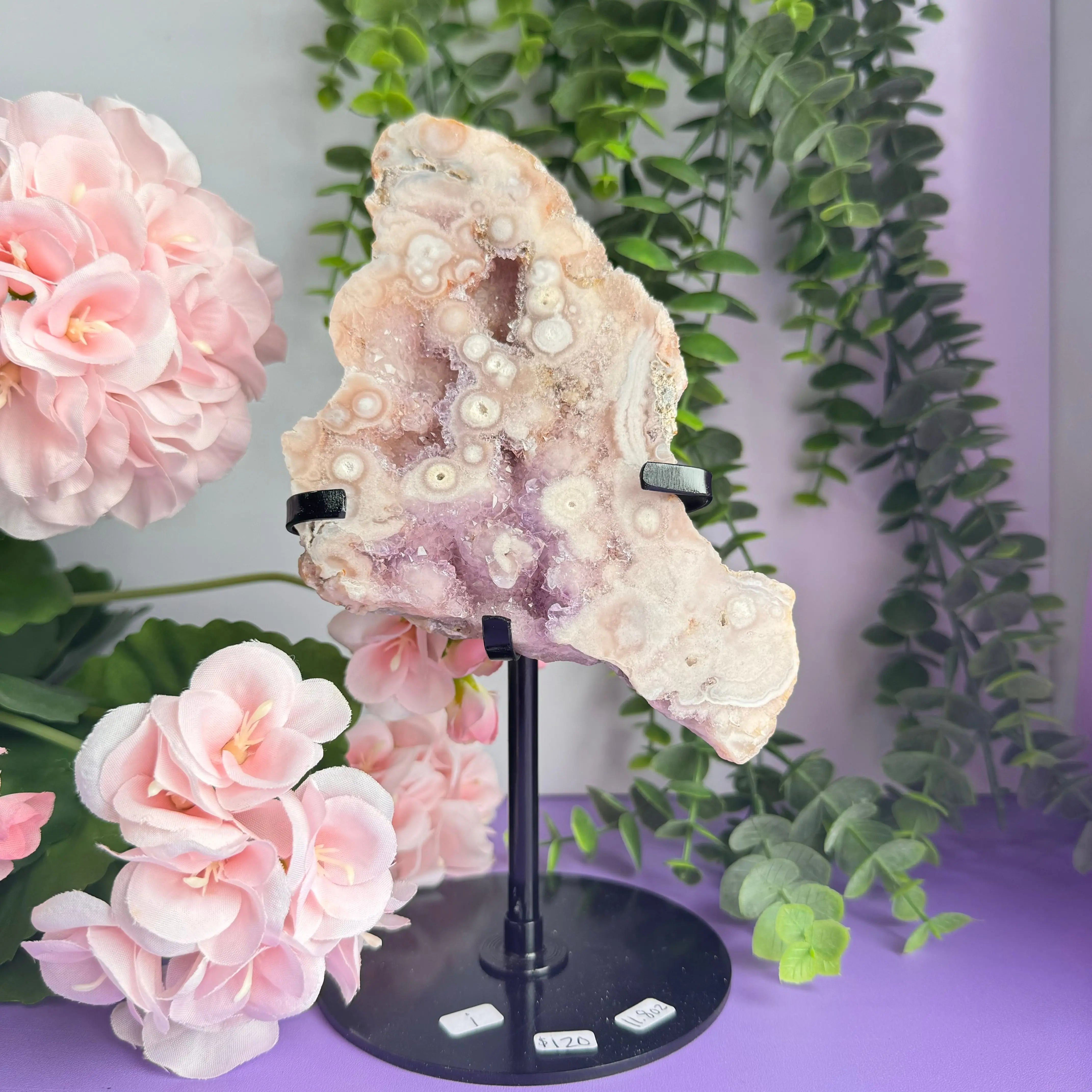 Flower Agate x Amethyst Stand Arabella Crystals