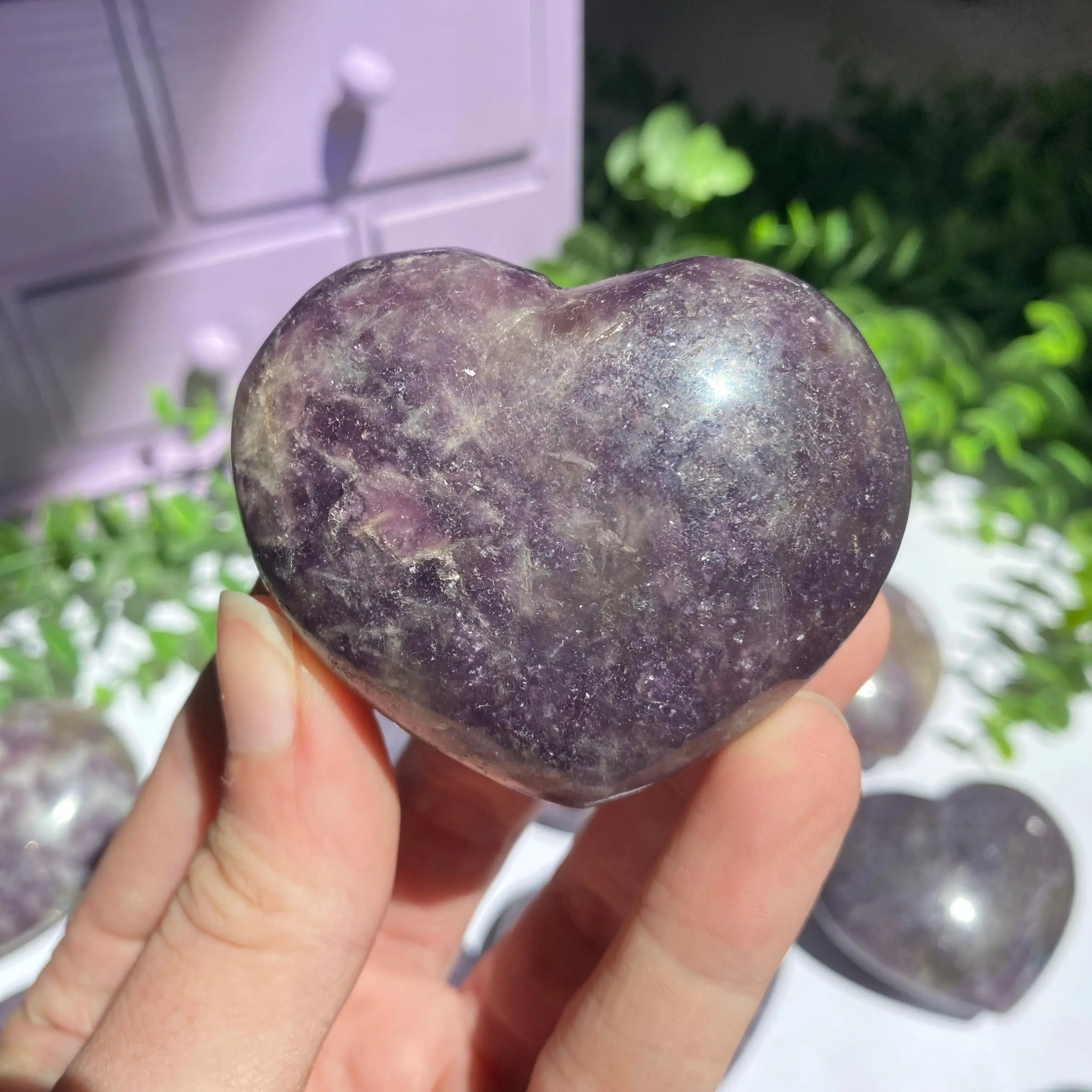Lepidolite x Smoky Quartz (Unicorn Stone) Heart Arabella Crystals