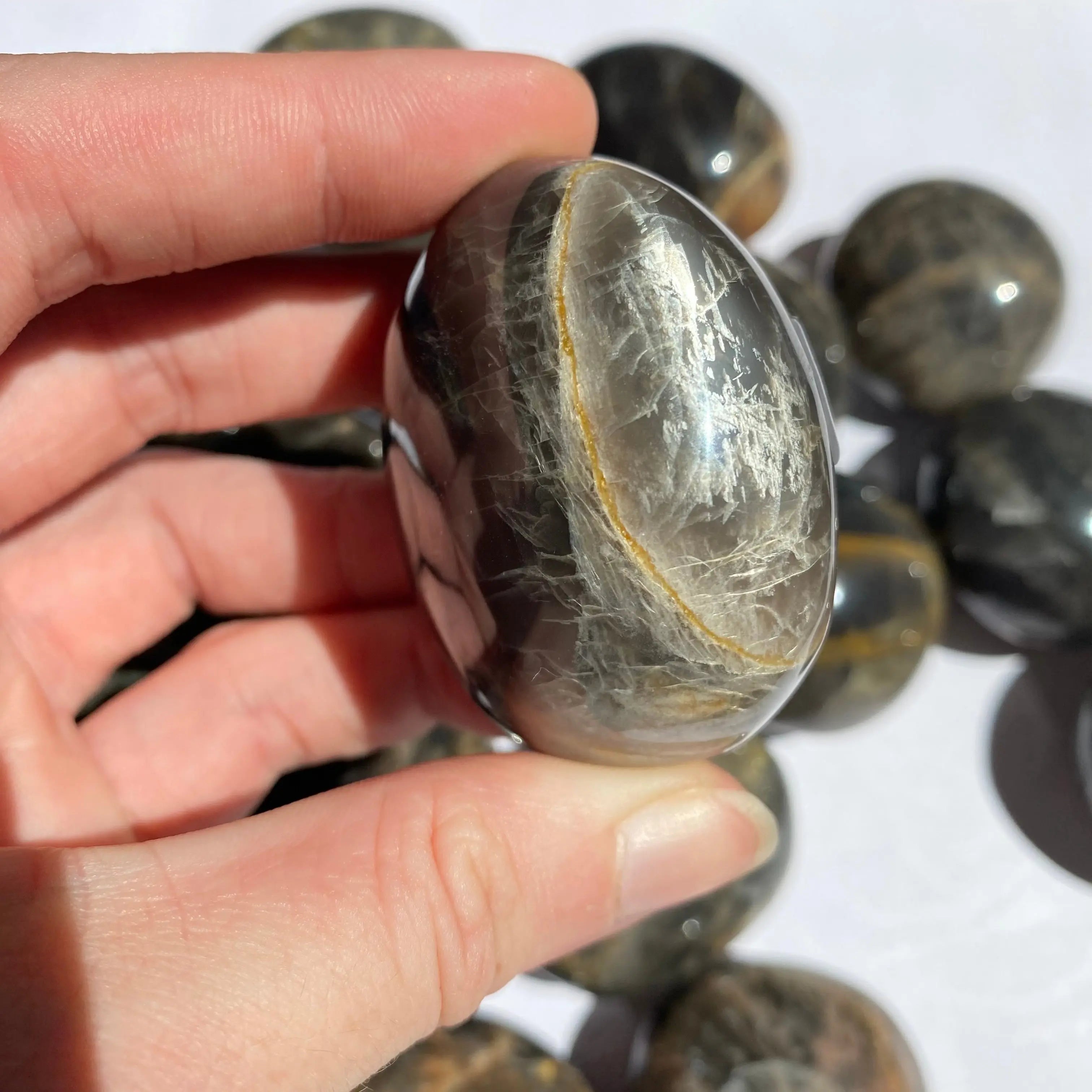 Black Moonstone Palm Stone Arabella Crystals