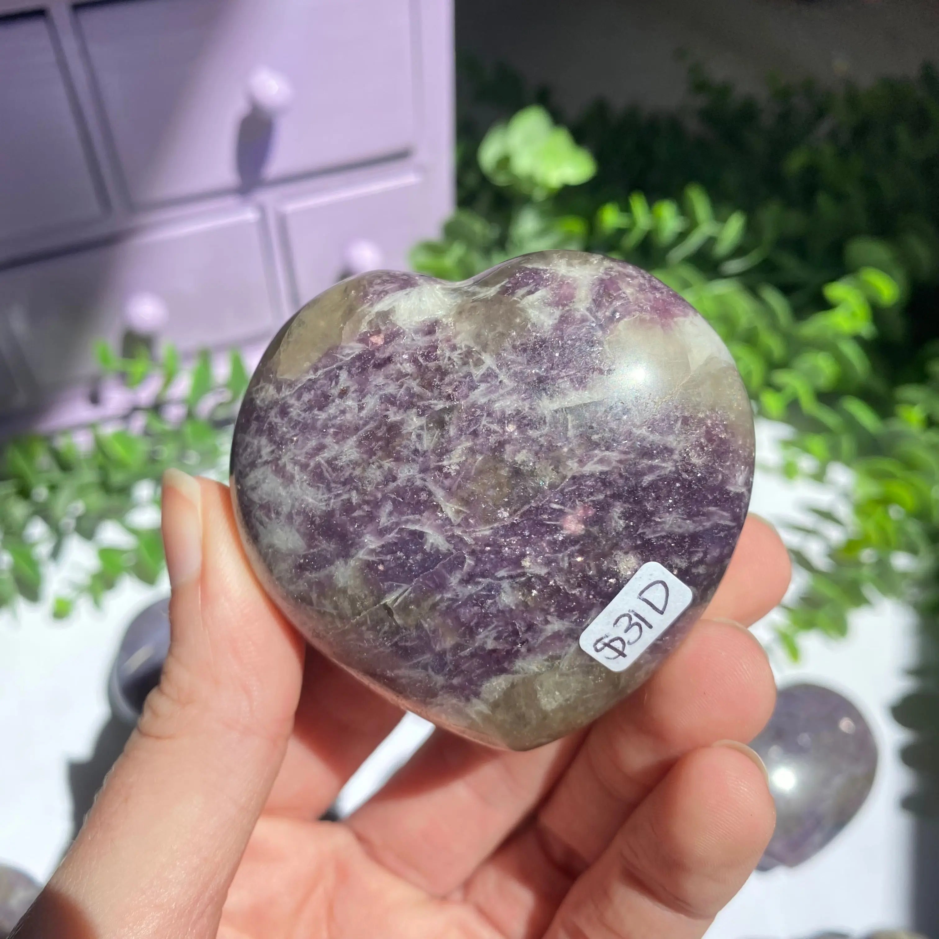 Lepidolite x Smoky Quartz (Unicorn Stone) Heart Arabella Crystals