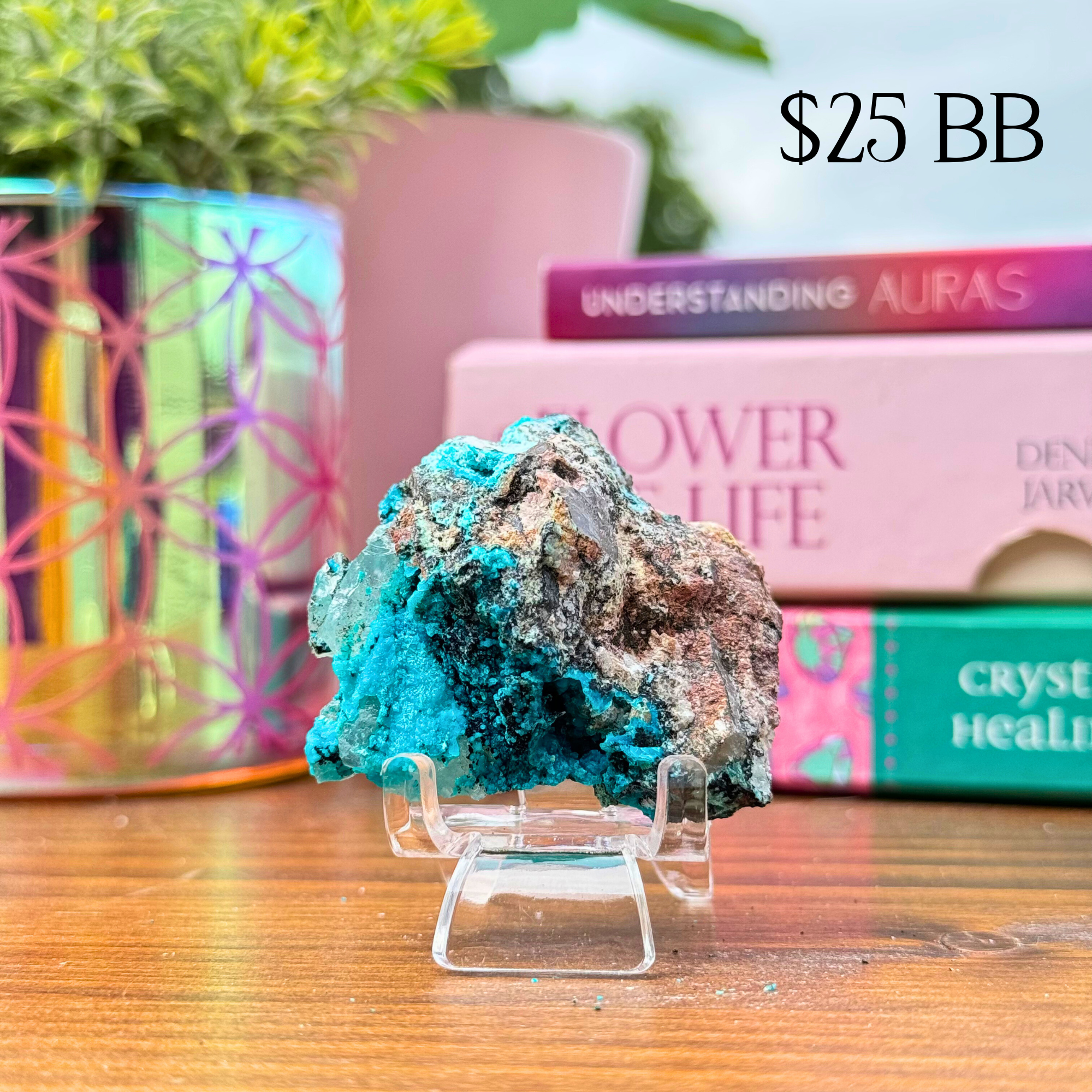 Chrysocolla on Quartz Clusters