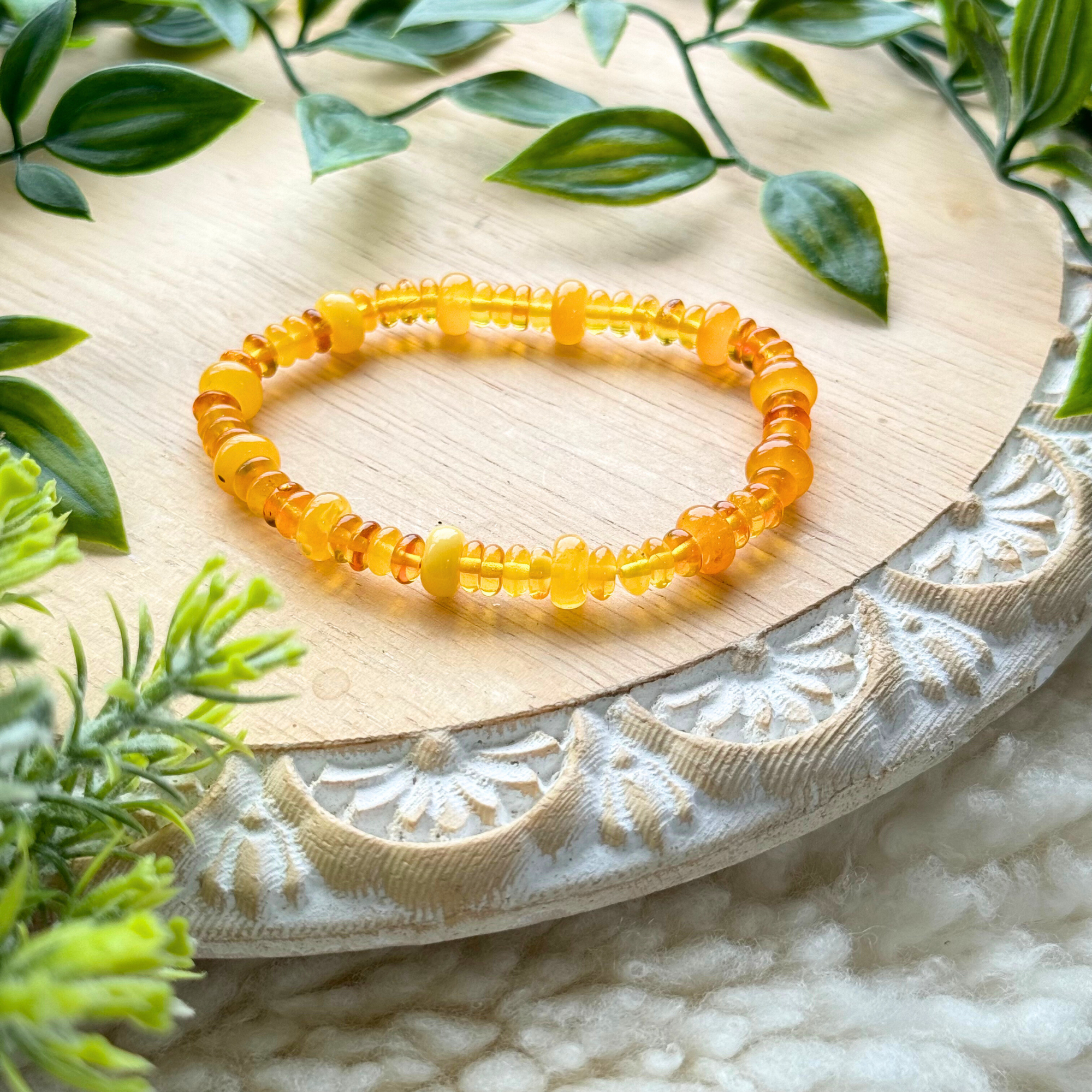 Amber Beaded Fossilized Resin Bracelet