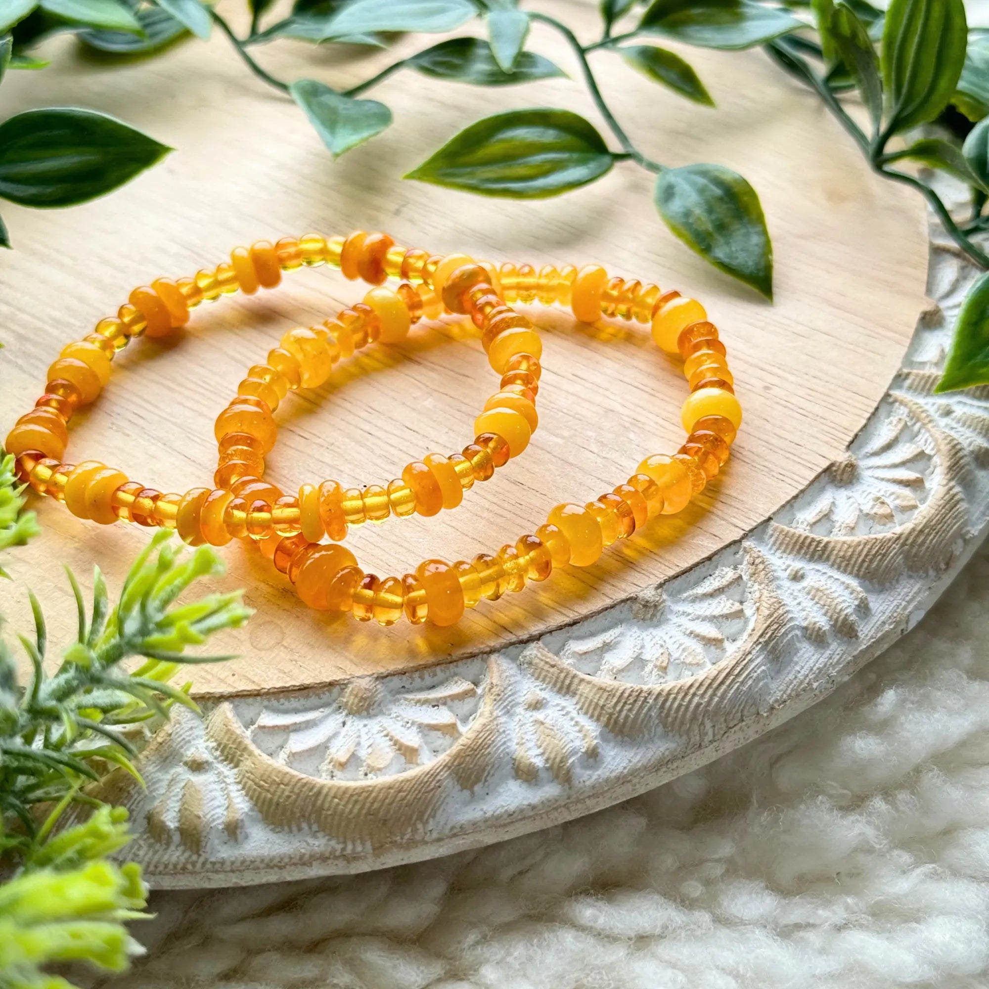 Amber Beaded Fossilized Resin Bracelet Arabella Crystals