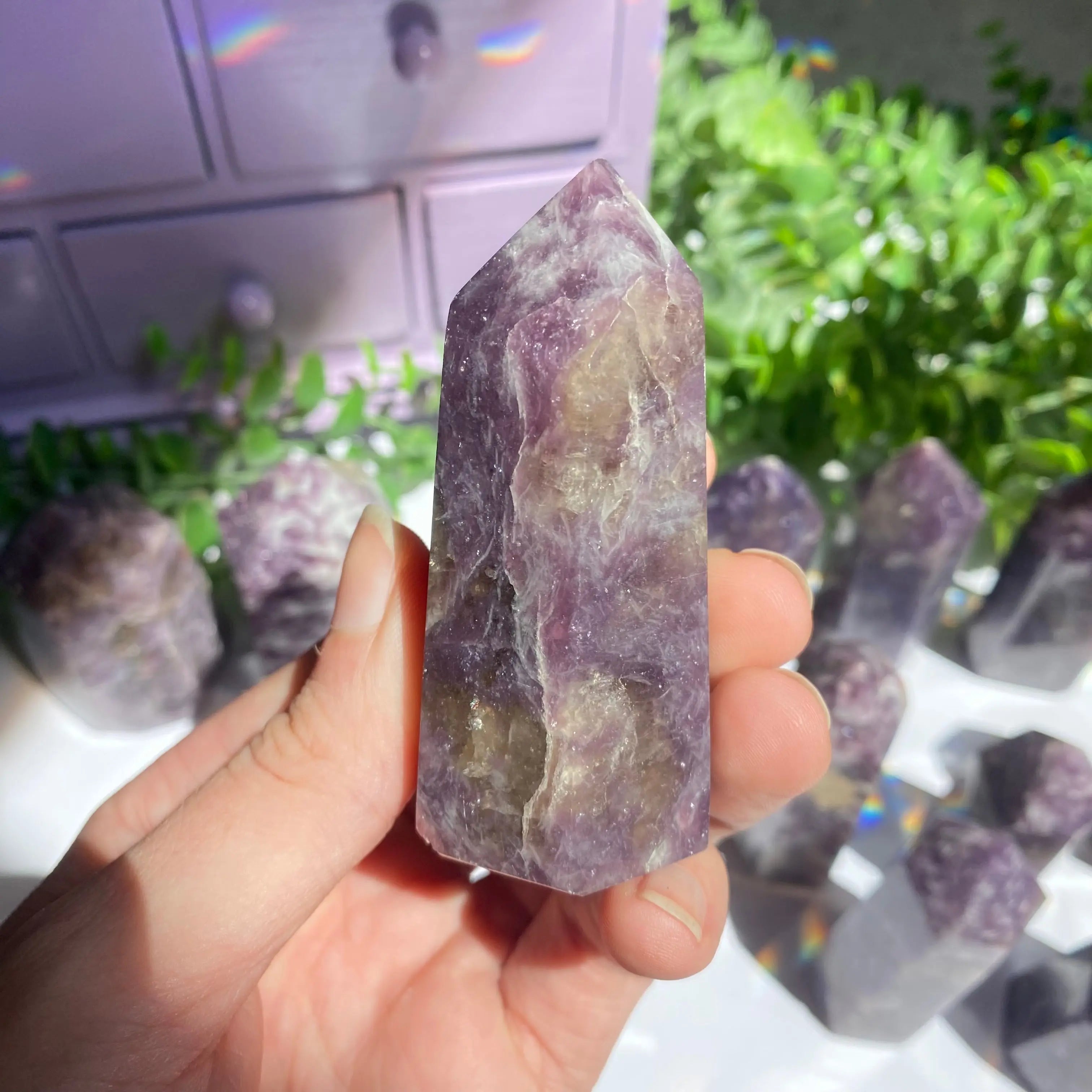 Lepidolite x Smoky Quartz (Unicorn Stone) Point Arabella Crystals
