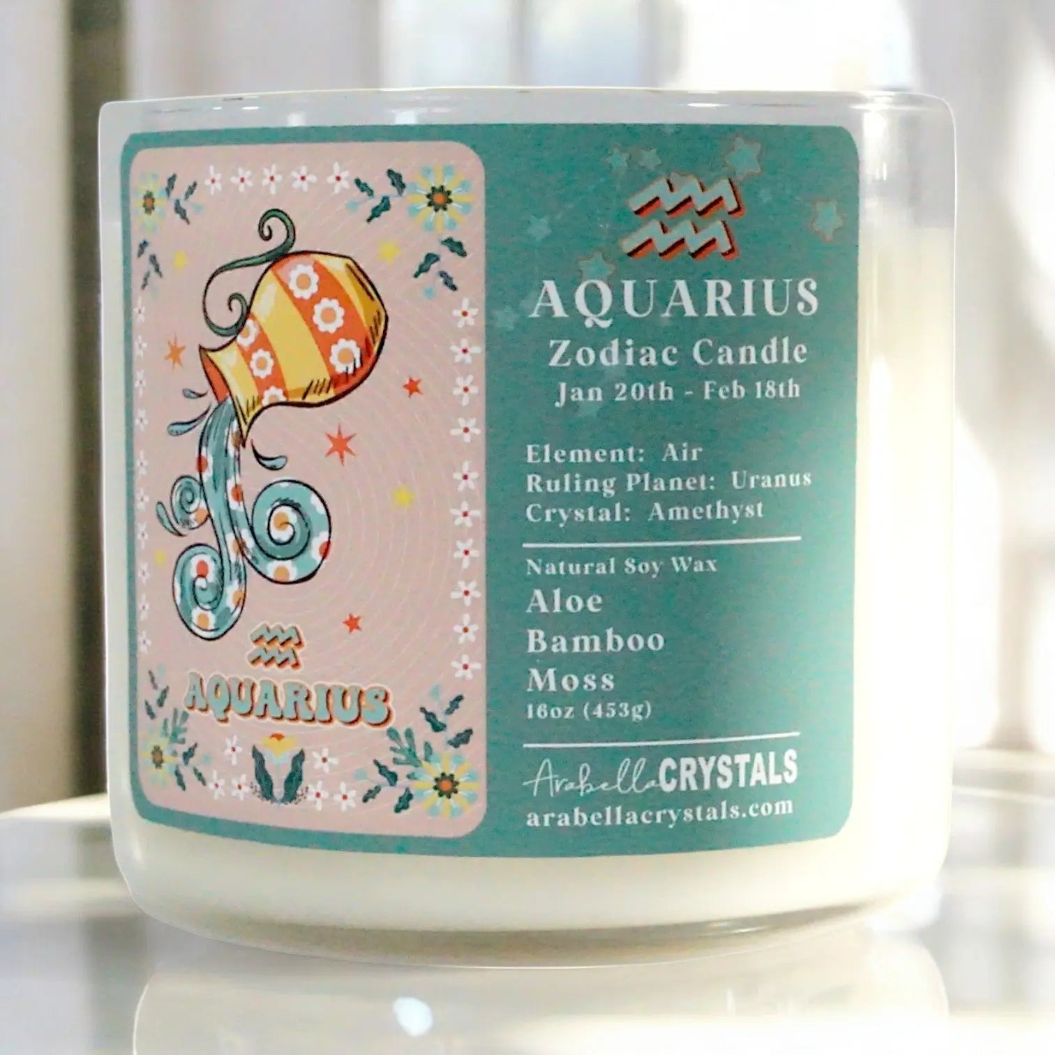 Aquarius 3-Wick Zodiac Candle Notes of: Aloe, Bamboo & Moss