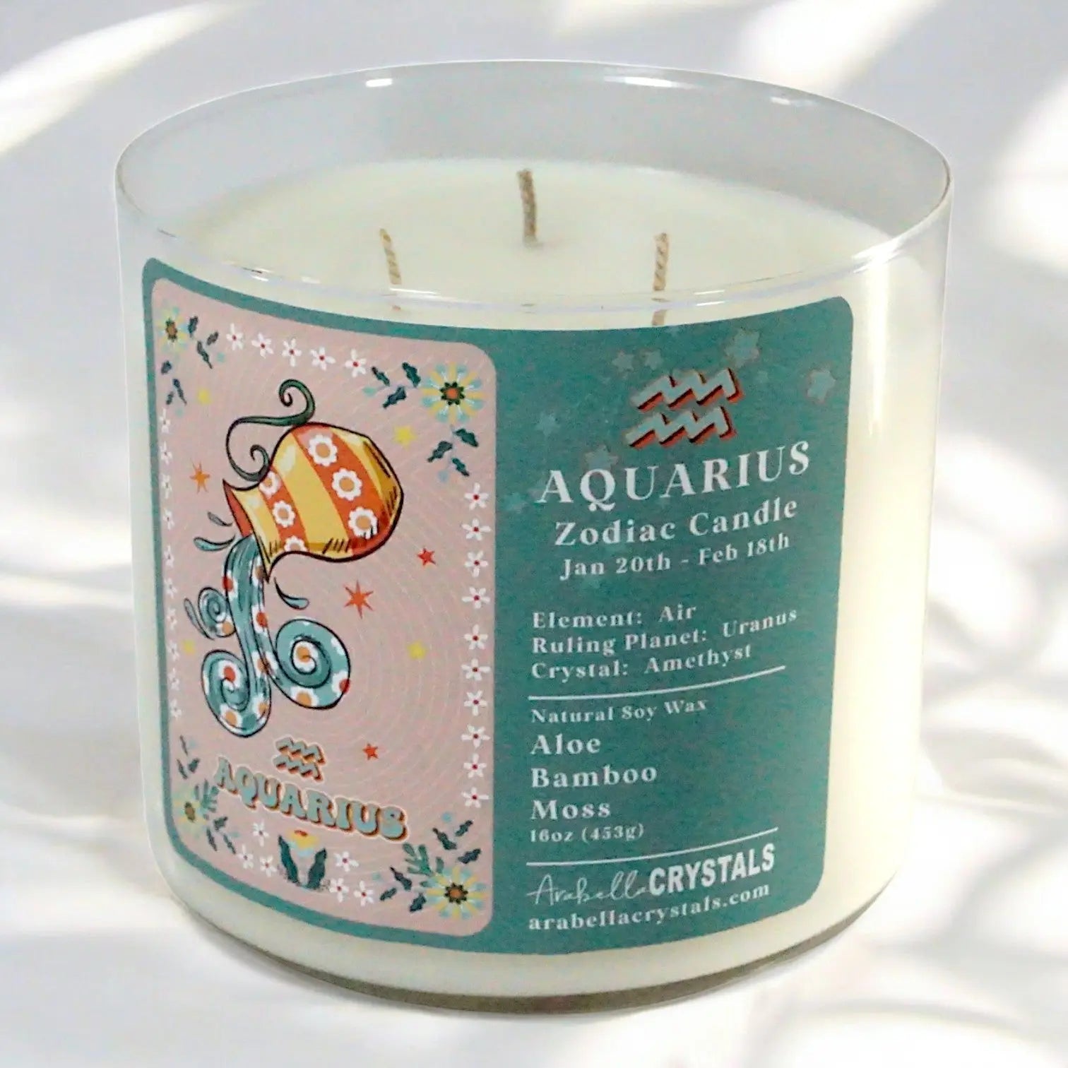Aquarius 3-Wick Zodiac Candle Notes of: Aloe, Bamboo & Moss