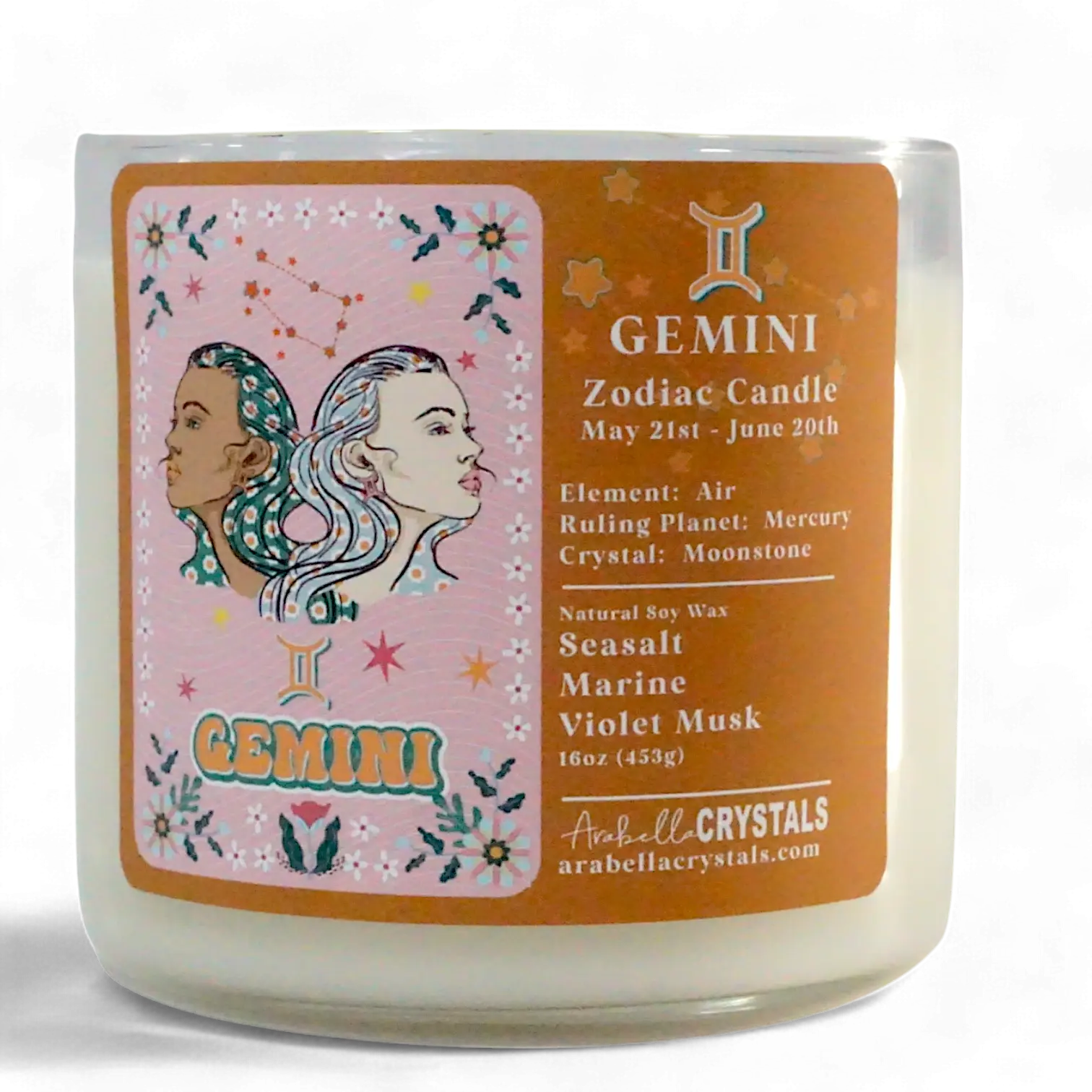 Gemini 3-Wick Zodiac Candle Notes of: Seasalt, Marine & Violet Musk