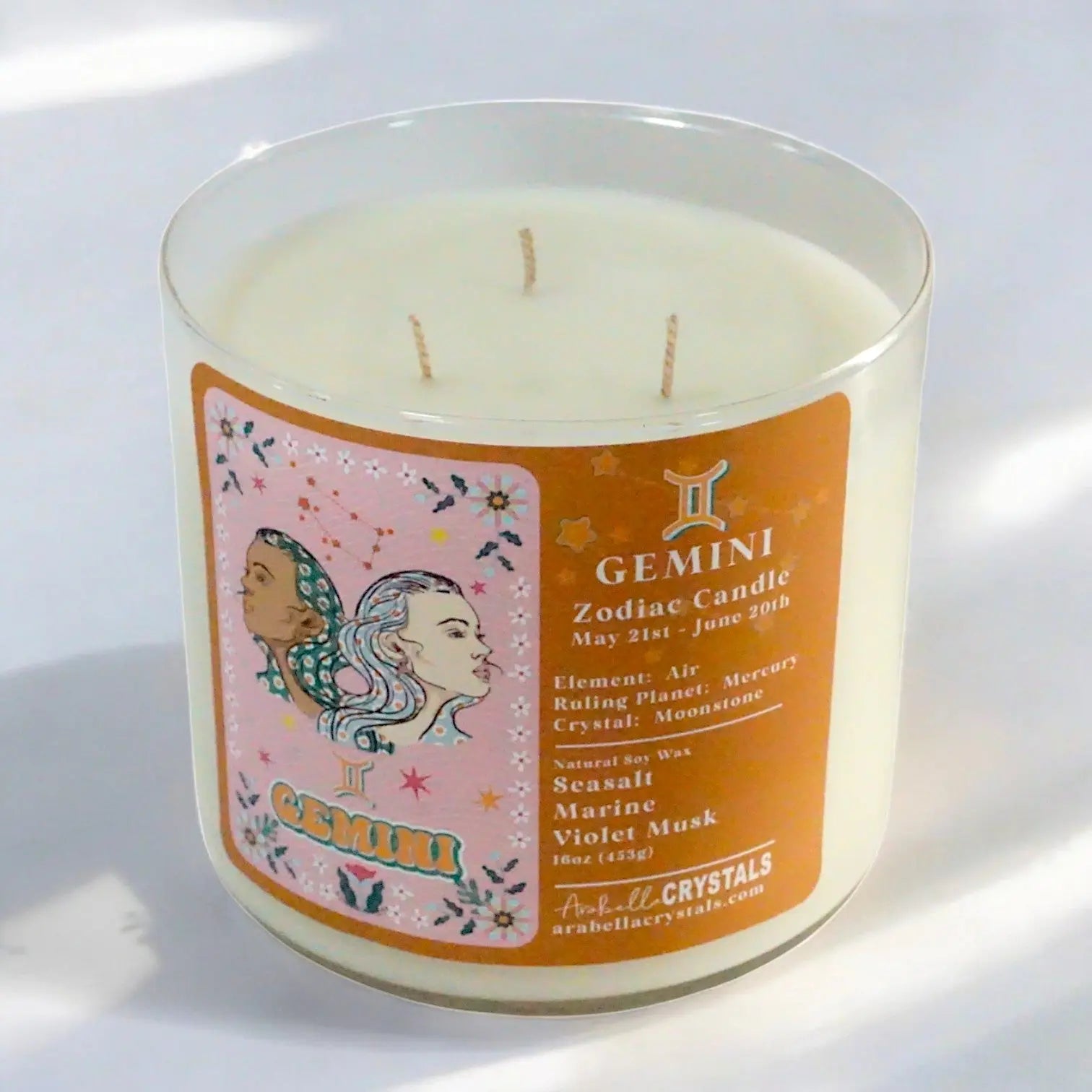 Gemini 3-Wick Zodiac Candle Notes of: Seasalt, Marine & Violet Musk
