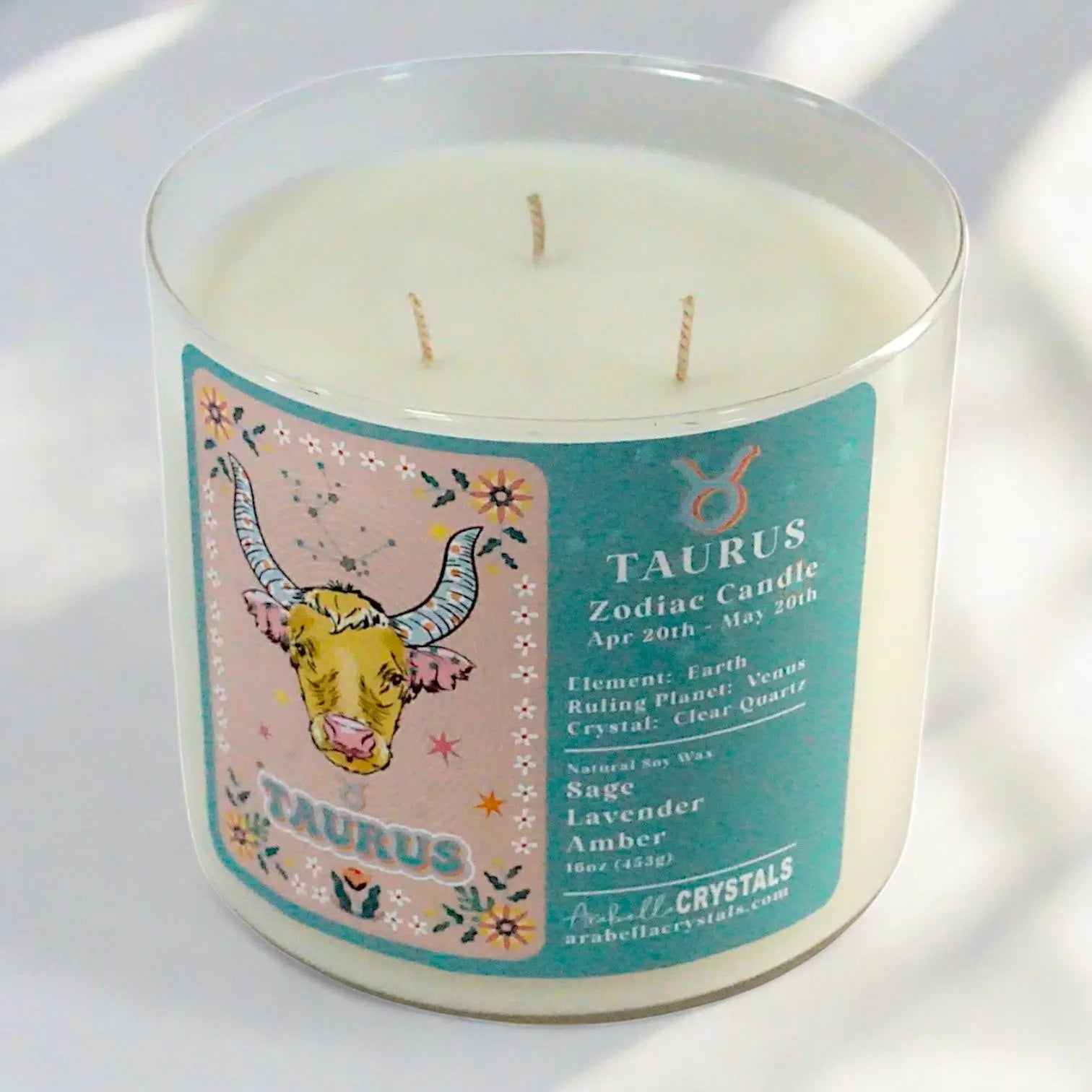 Taurus 3-Wick Zodiac Candle Notes of: Sage, Lavender & Amber
