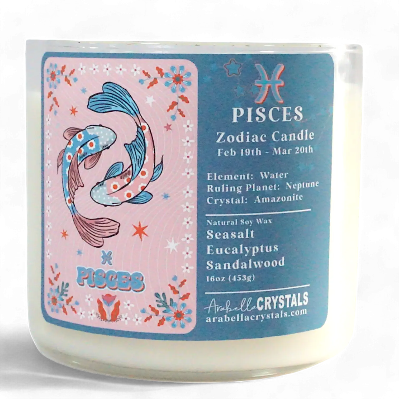 Pisces 3-Wick Zodiac Candle Notes of: Sea Salt, Eucalyptus & Sandalwood
