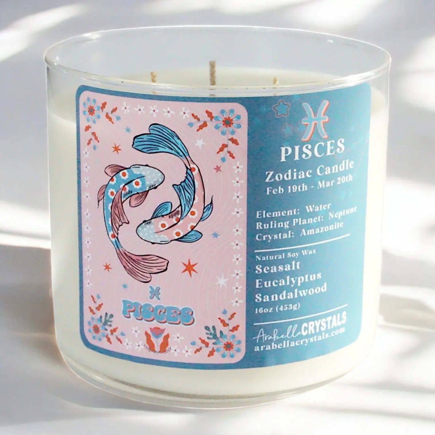 Pisces 3-Wick Zodiac Candle Notes of: Sea Salt, Eucalyptus & Sandalwood