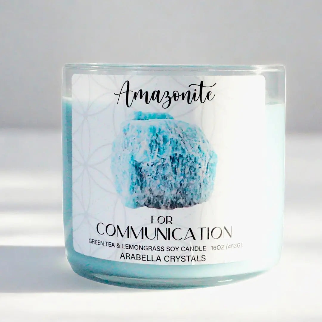 Amazonite Crystal 3-Wick Candle Notes of: Lemongrass, Jasmine & Light Musk