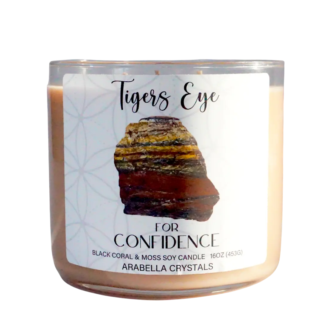 Tigers Eye Crystal 3-Wick Candle Notes of: Camphor, Lavender & Cedar