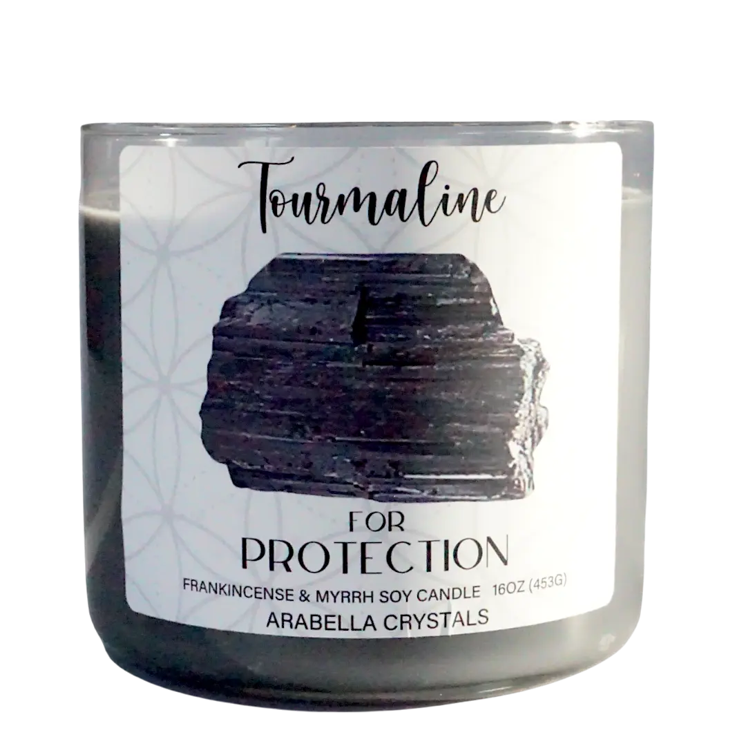 Tourmaline Crystal 3-Wick Candle Notes of: Frankincense, Myrrh & Amber