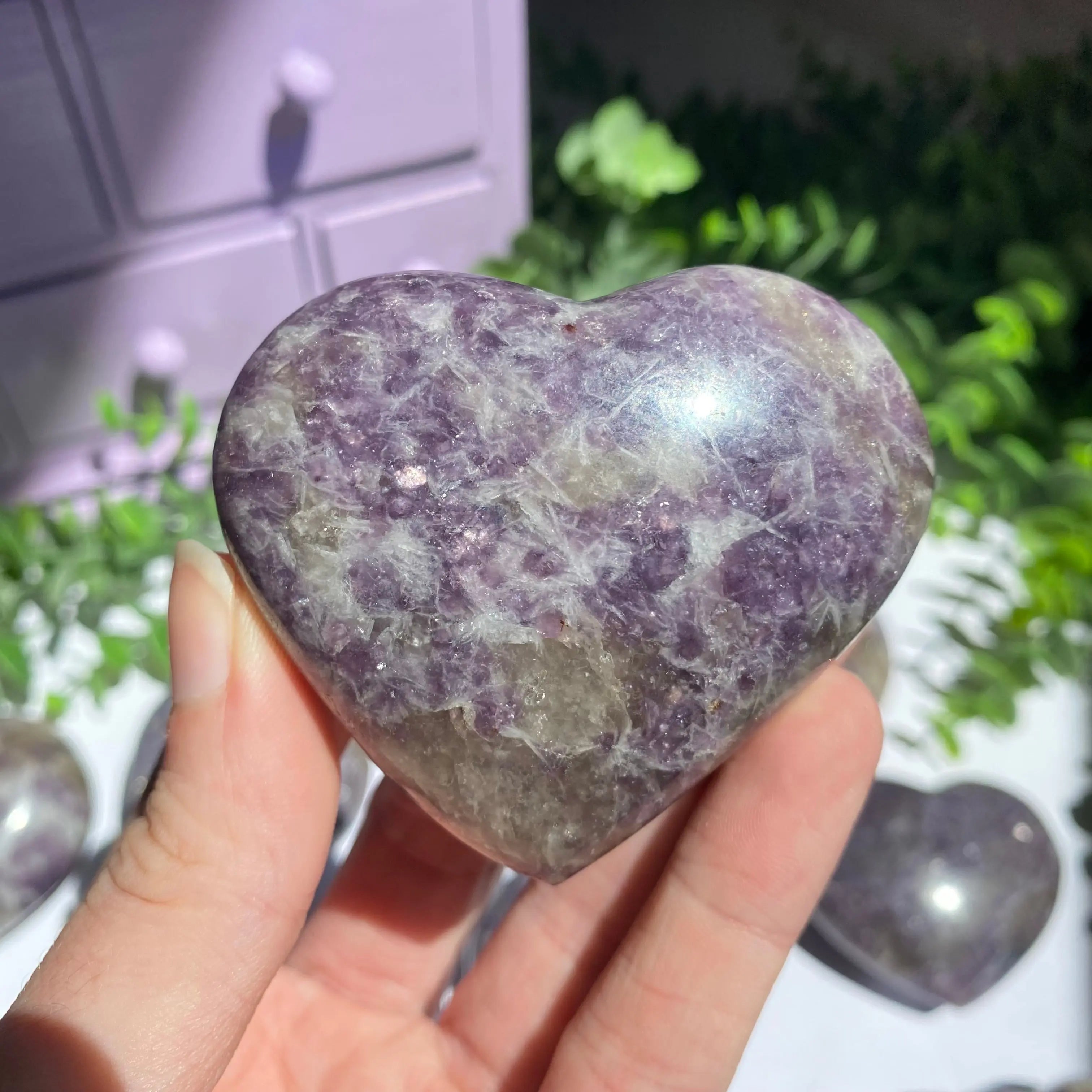 Lepidolite x Smoky Quartz (Unicorn Stone) Heart Arabella Crystals