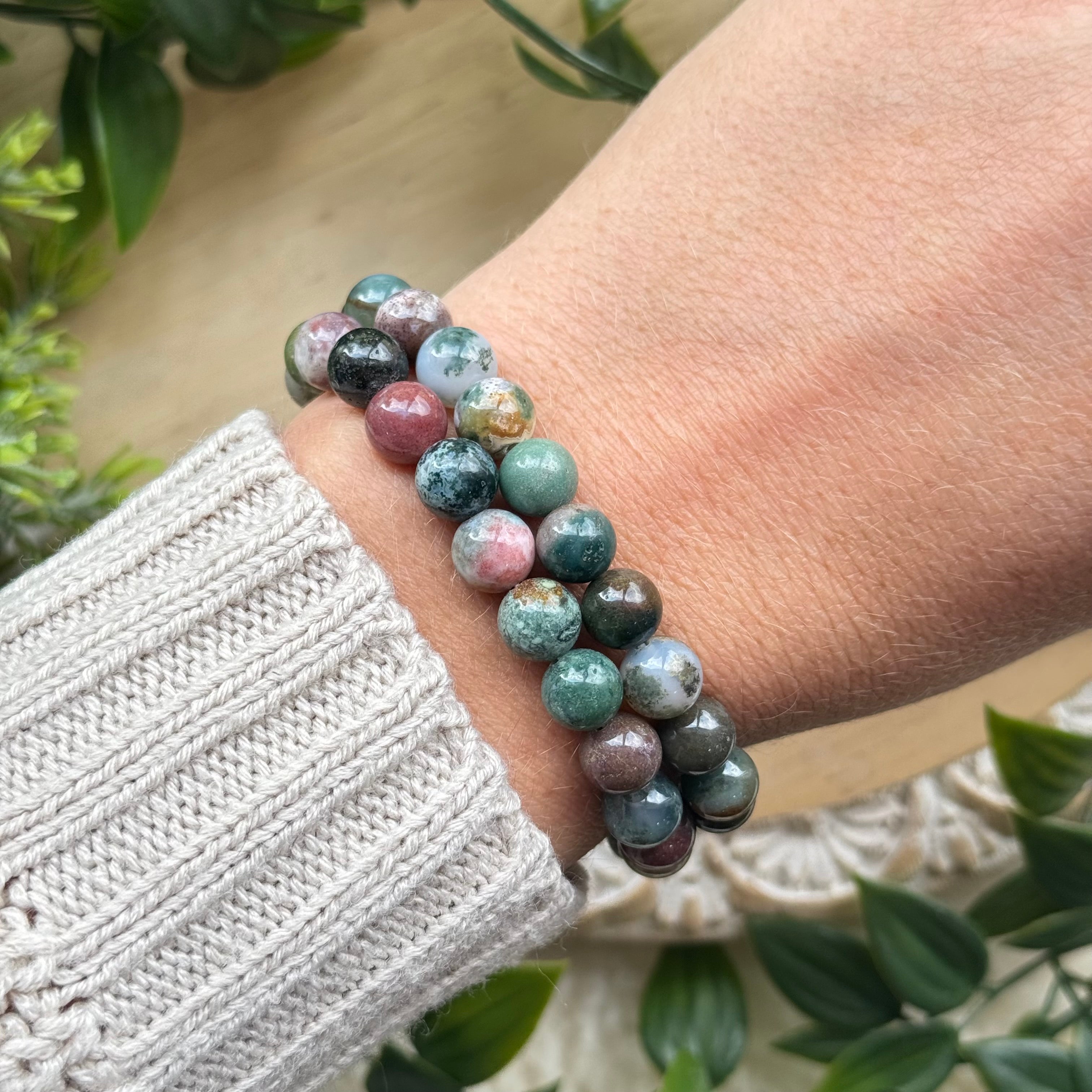 Indian Agate Beaded Gemstone Bracelet