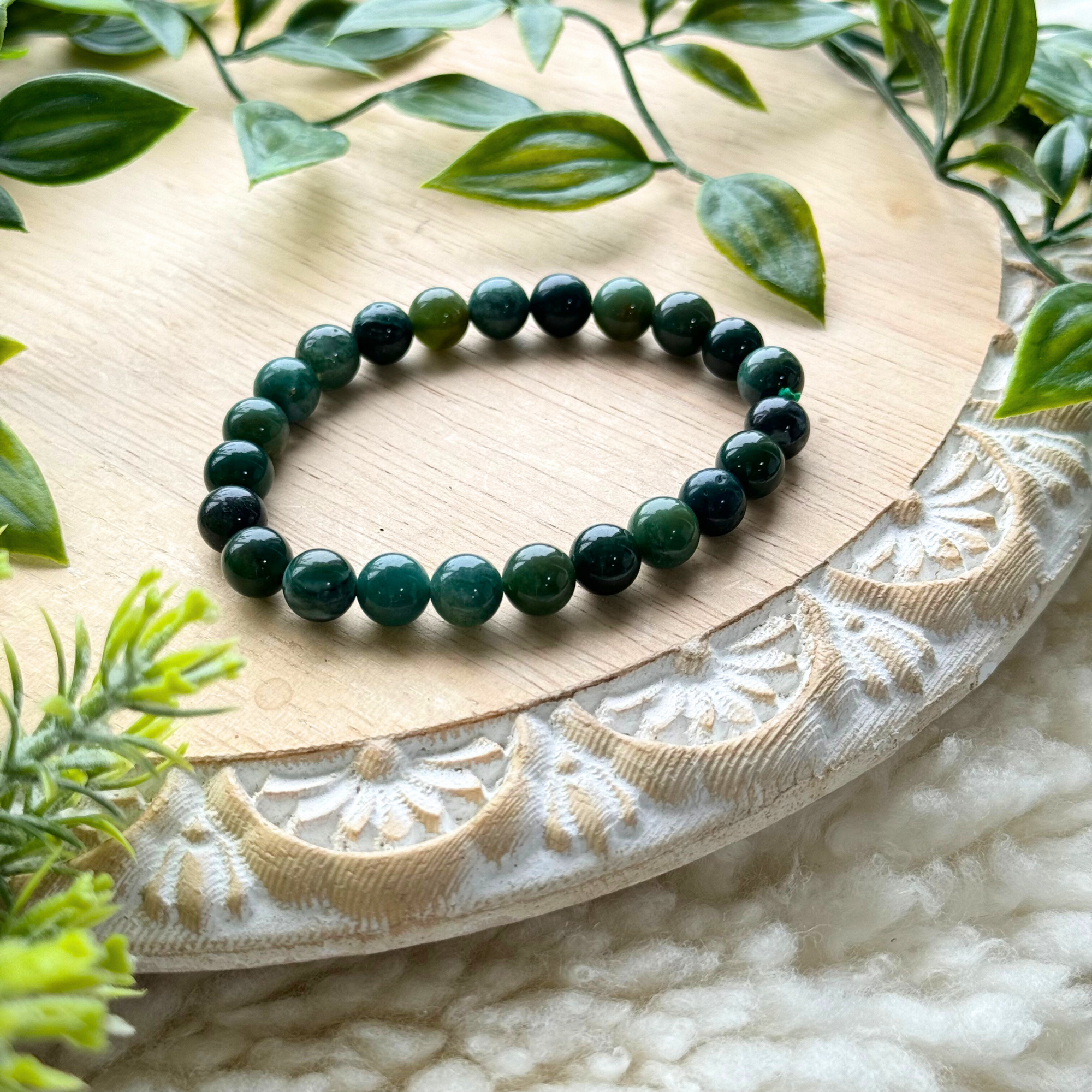 Moss Agate Beaded Gemstone Bracelet