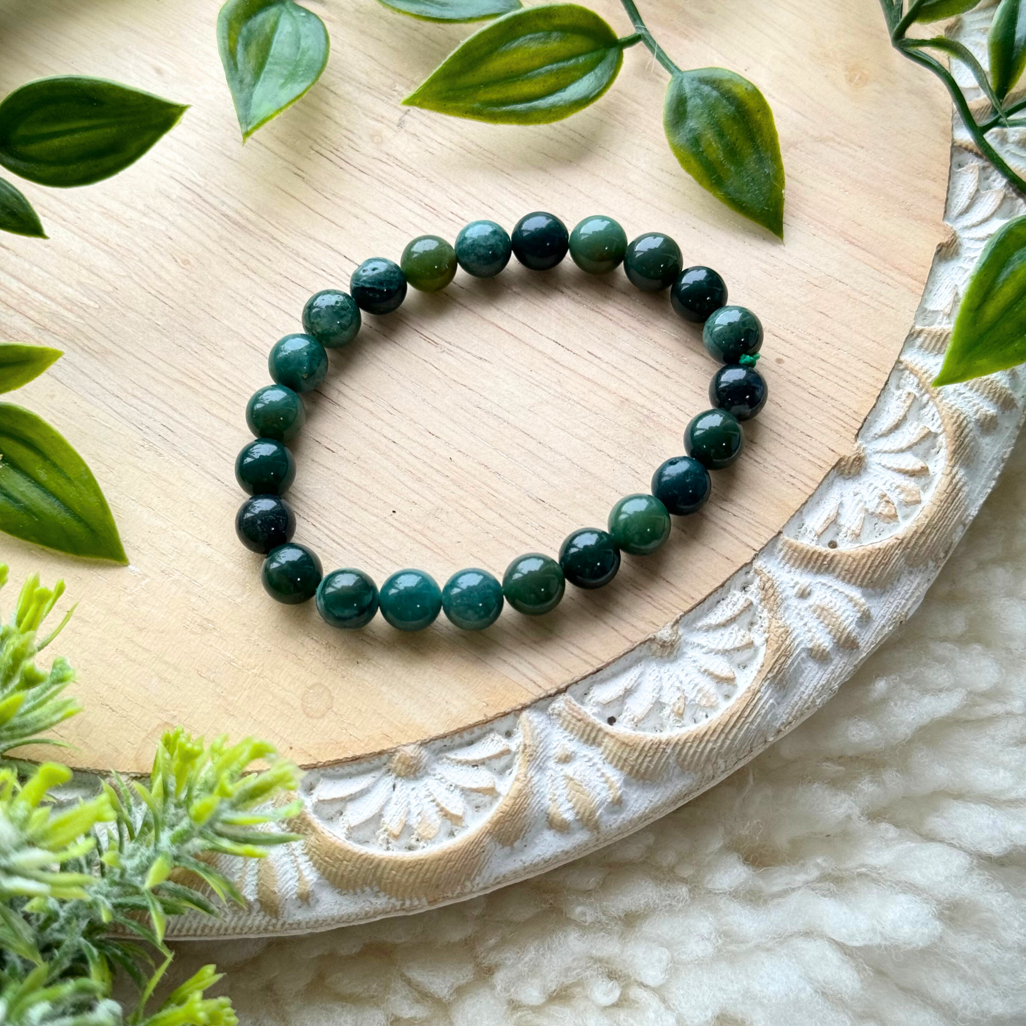 Moss Agate Beaded Gemstone Bracelet