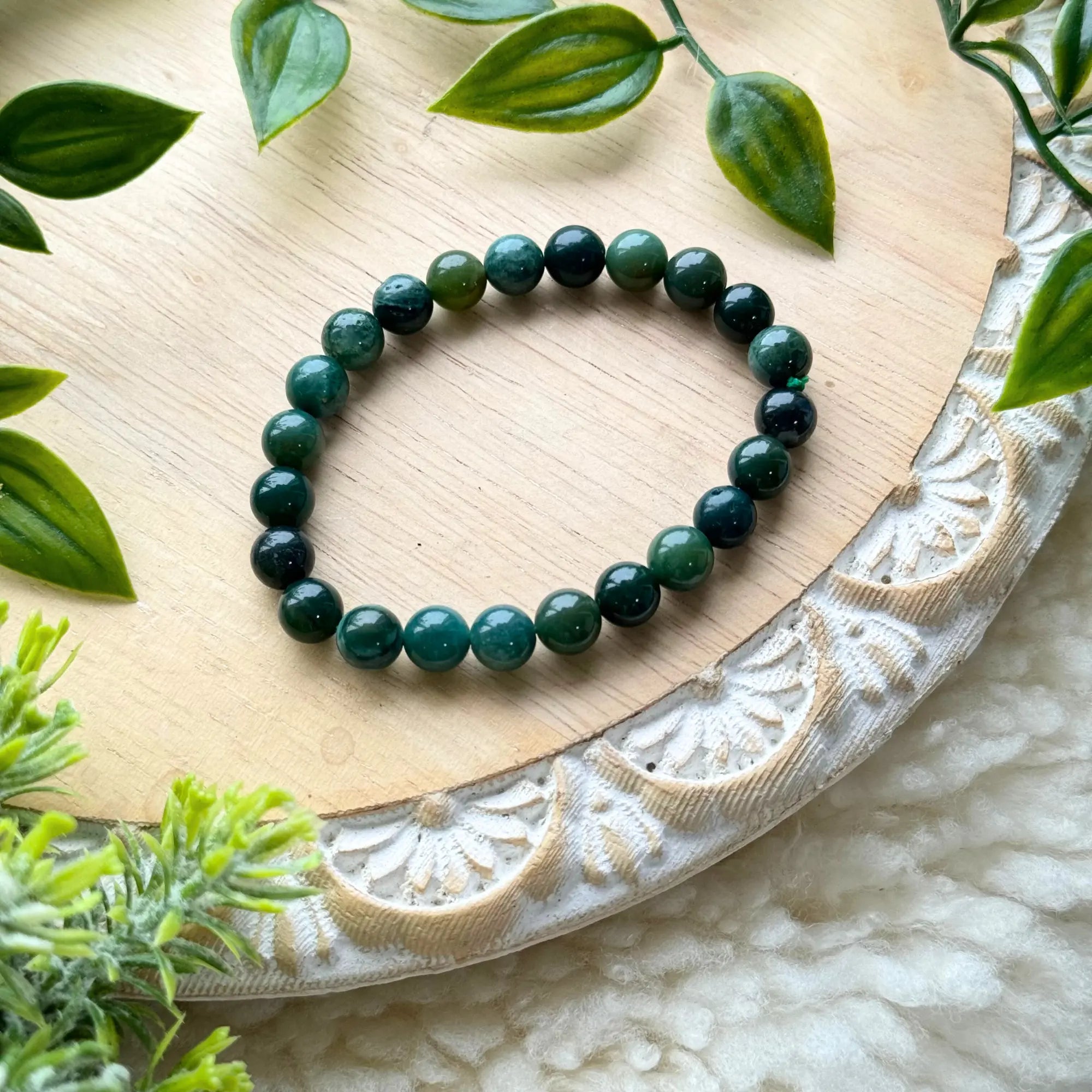 Moss Agate Beaded Gemstone Bracelet Arabella Crystals