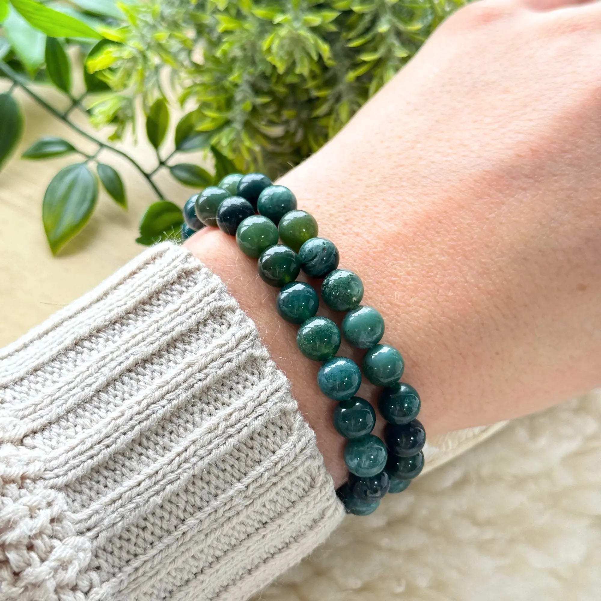Moss Agate Beaded Gemstone Bracelet Arabella Crystals
