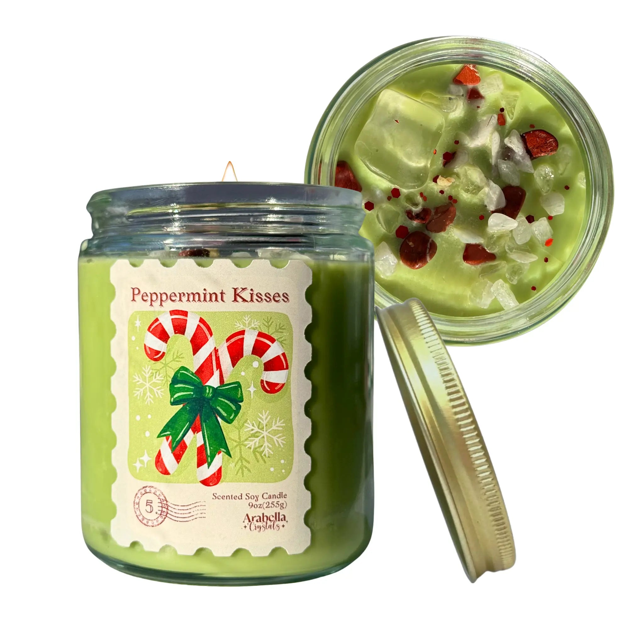 Peppermint Kiss Soy Holiday Candle Notes of Mocha, Peppermint & Cream
