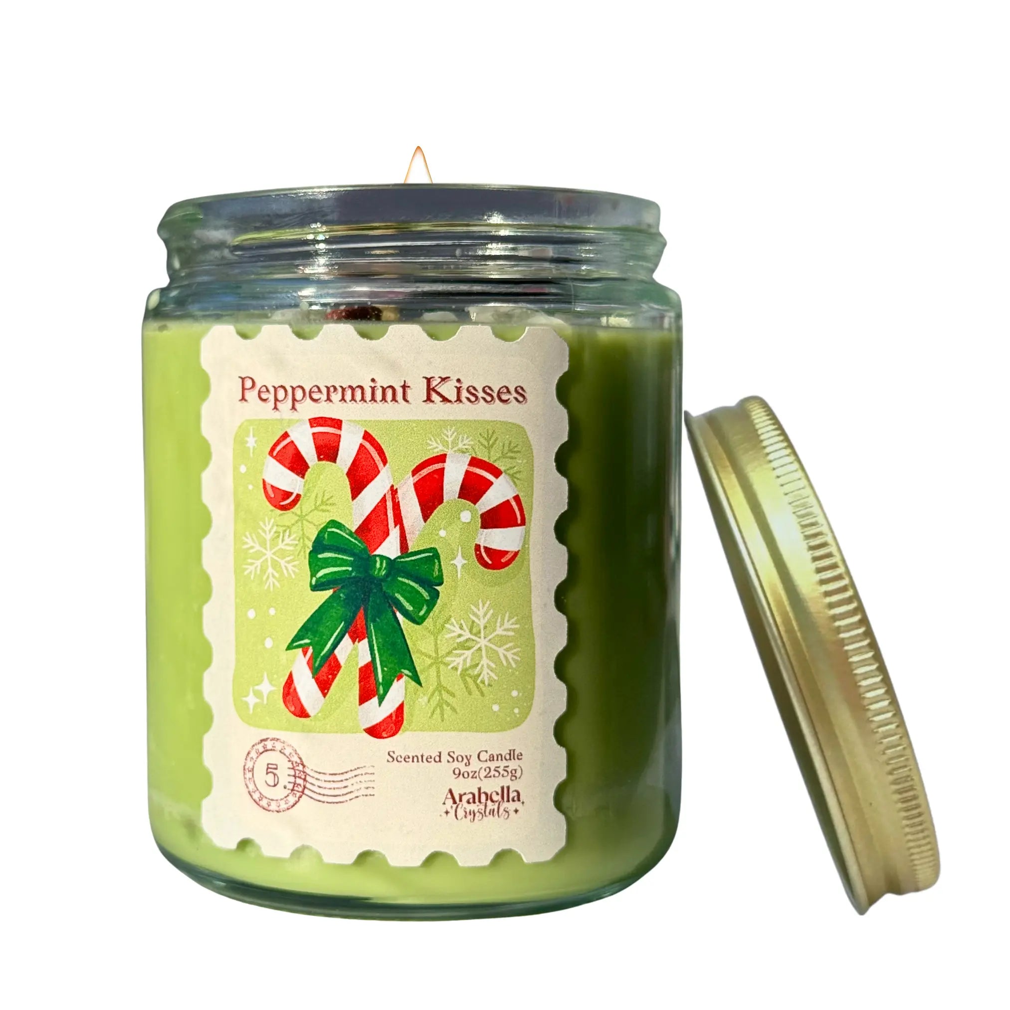 Peppermint Kiss Soy Holiday Candle Notes of Mocha, Peppermint & Cream