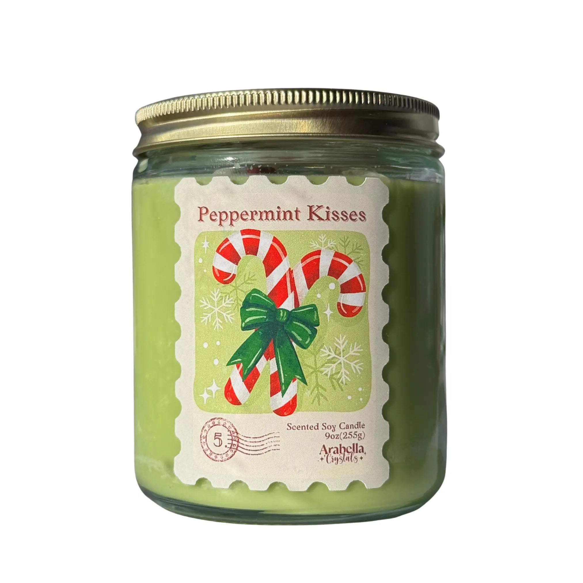 Peppermint Kiss Soy Holiday Candle Notes of Mocha, Peppermint & Cream