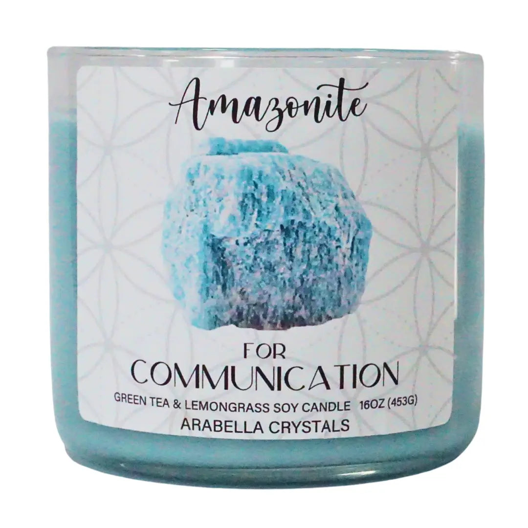 Amazonite Crystal 3-Wick Candle Notes of: Lemongrass, Jasmine & Light Musk