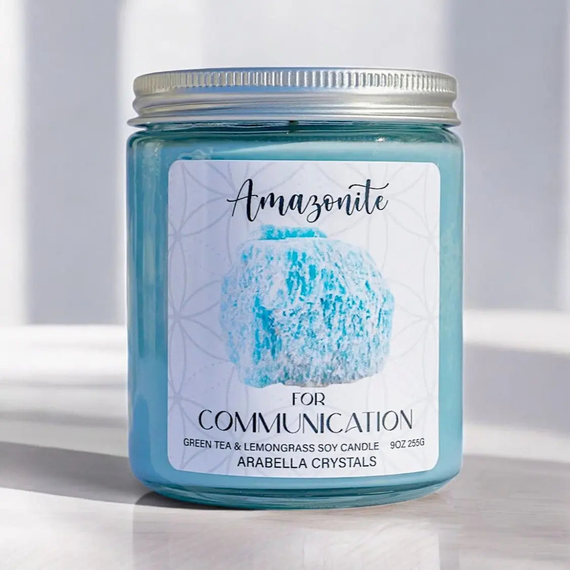 Amazonite Crystal Candle Notes of: Lemongrass, Jasmine & Light Musk