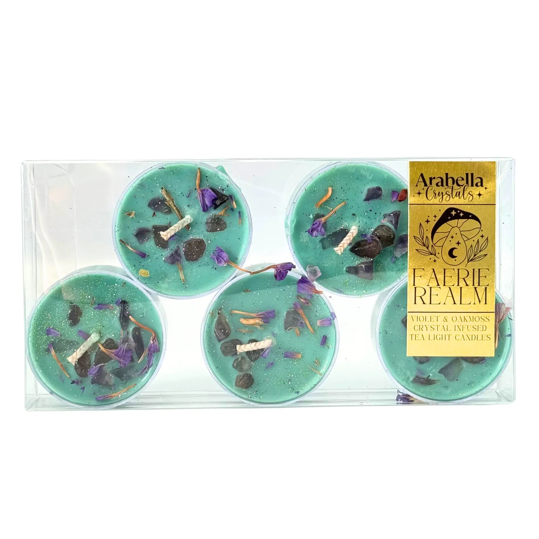 Faerie Realm Ritual Tea Light Candles Notes of: Geranium, Violet, Saffron, Moss