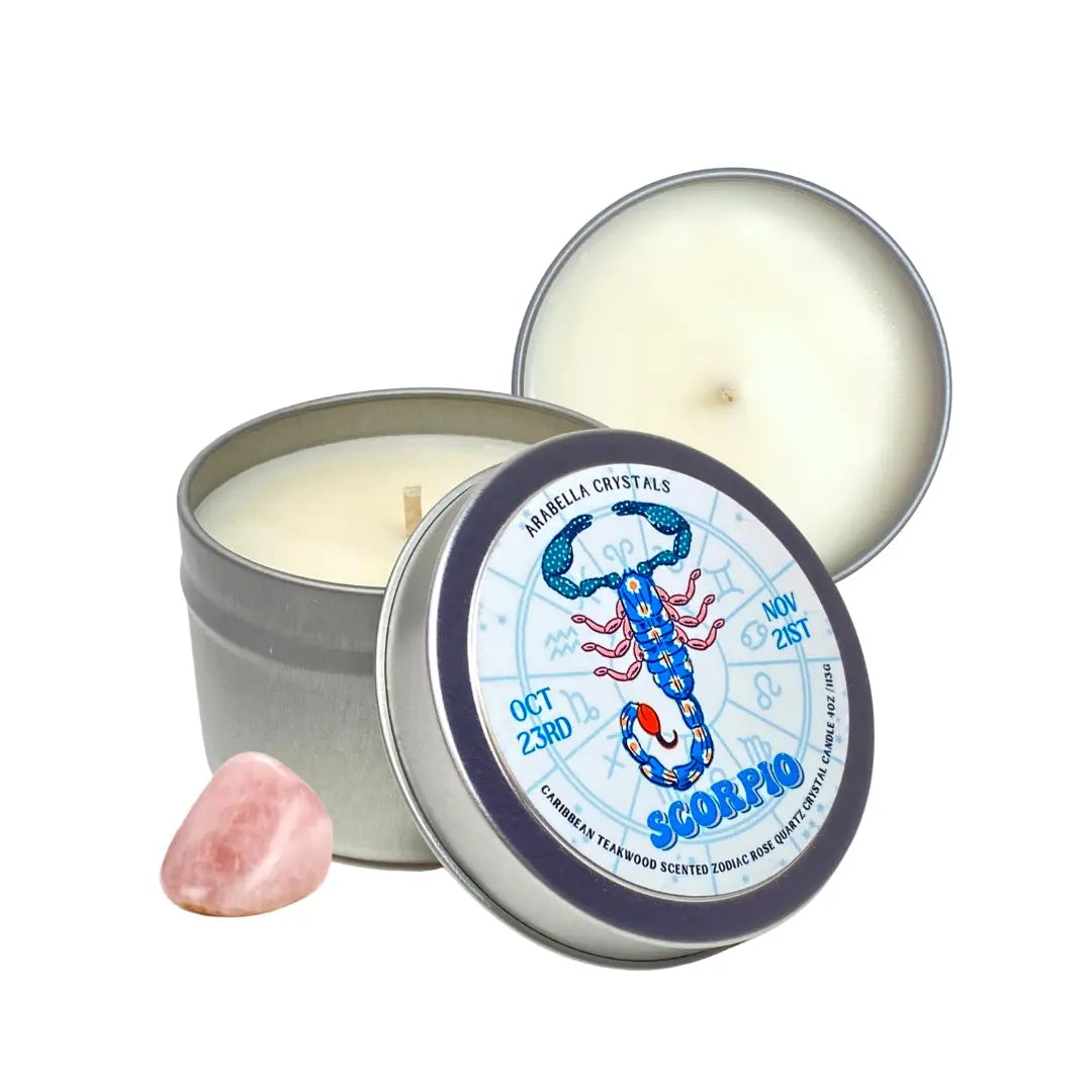 Scorpio Zodiac Candle Tin Notes of: Leather, Teakwood & Sandalwood