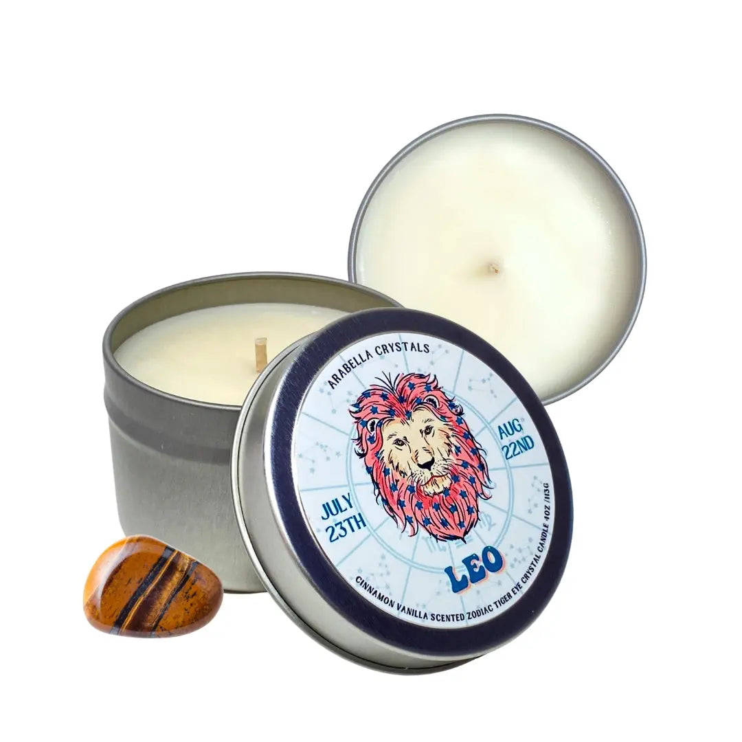 Leo Zodiac Candle Tin Notes of: Cinnamon, Cream & Vanilla