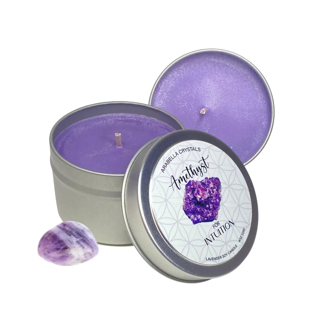 Amethyst Crystal Candle Tin Notes of: Lavender, Citrus & Cedar