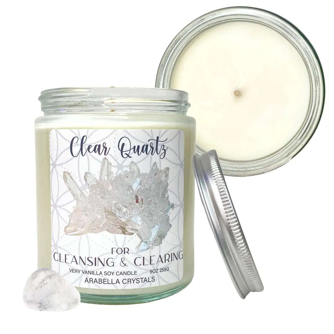 Clear Quartz Crystal Candle Notes of: Buttercream, Vanilla & Sugar